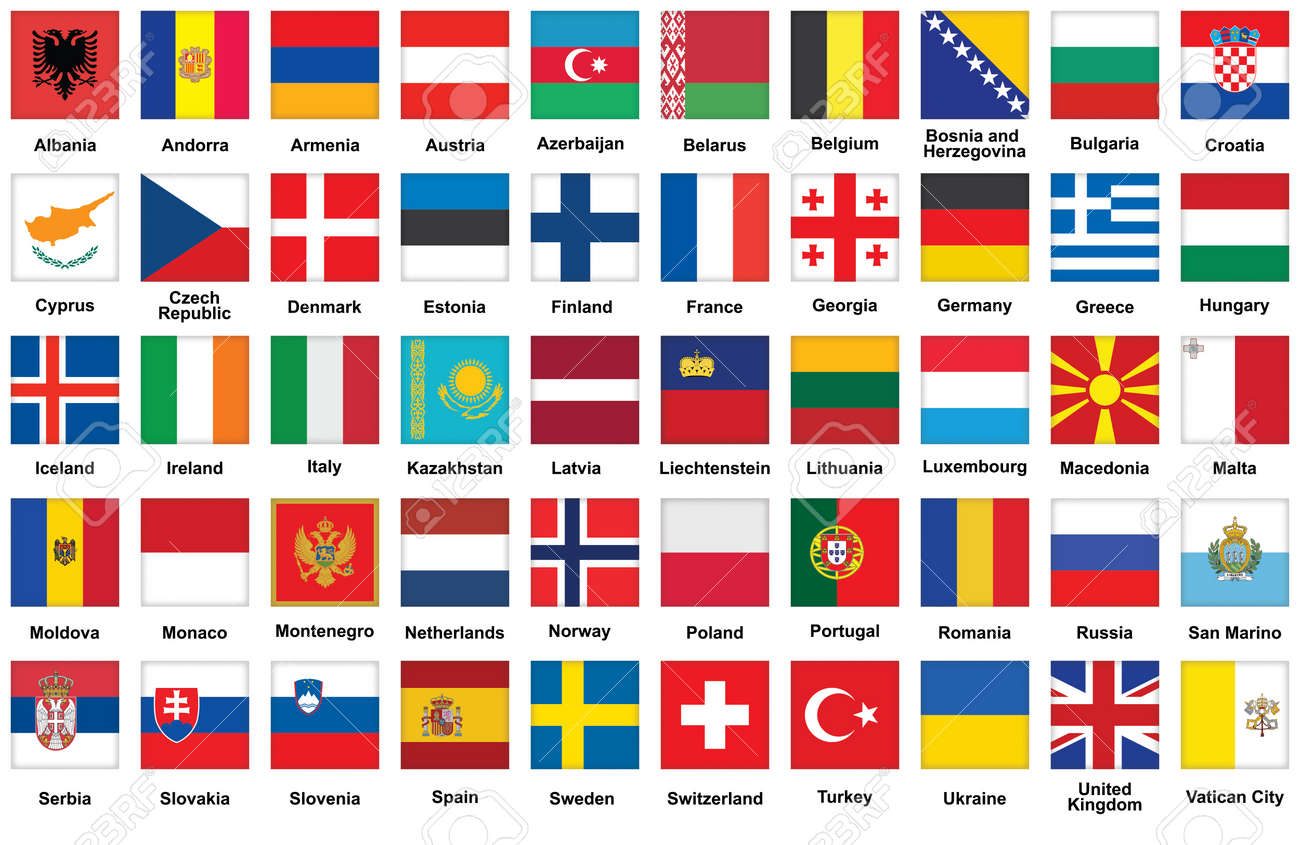 set of square icons with flags of europe royalty free cliparts