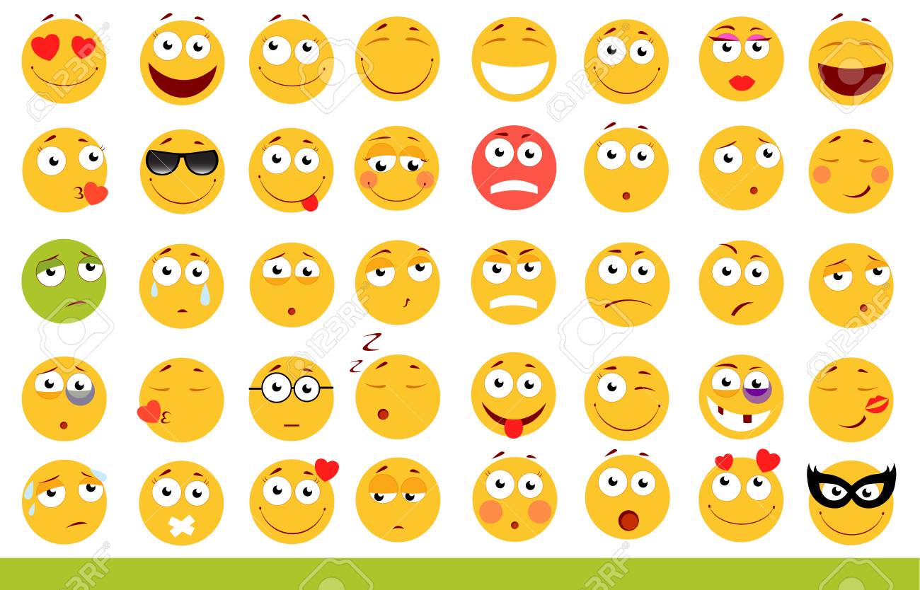 かわいい顔文字のセットです 絵文字やスマイルのアイコンです 白い背景上に分離 ベクトル イラスト のイラスト素材 ベクタ Image