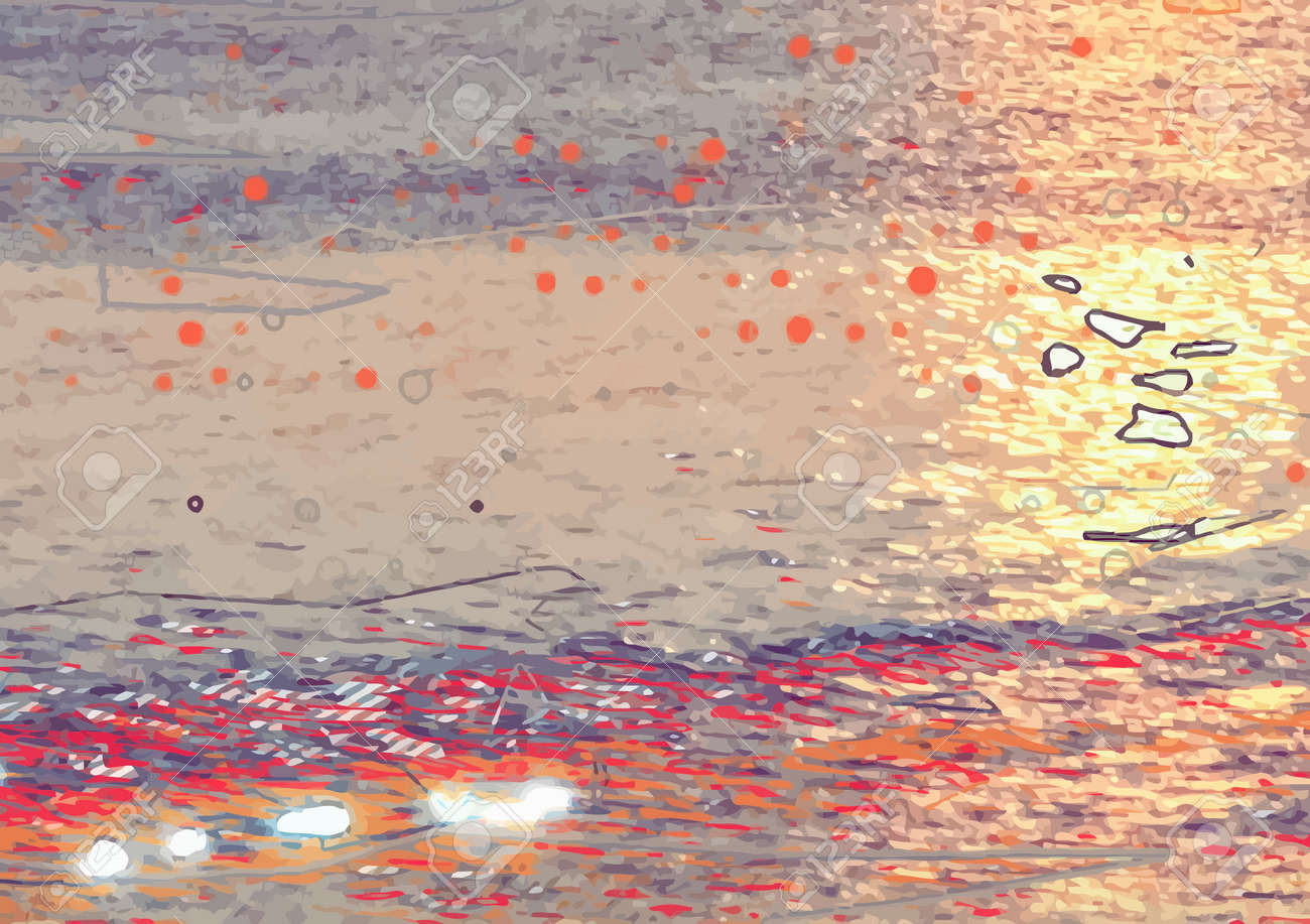 輝く水の内部設定太陽と海で夕焼けとボートの表現主義絵画 旅行のため汚れた背景釣りと新しい経験 ノスタルジックなヒップスターの背景 のイラスト素材 ベクタ Image 輝く水の内部設定太陽と海で夕焼けとボートの表現主義絵画 旅行のため汚れた背景釣りと新しい経験 ノスタルジックなヒップスターの背景 のイラスト素材 ベクタ Image