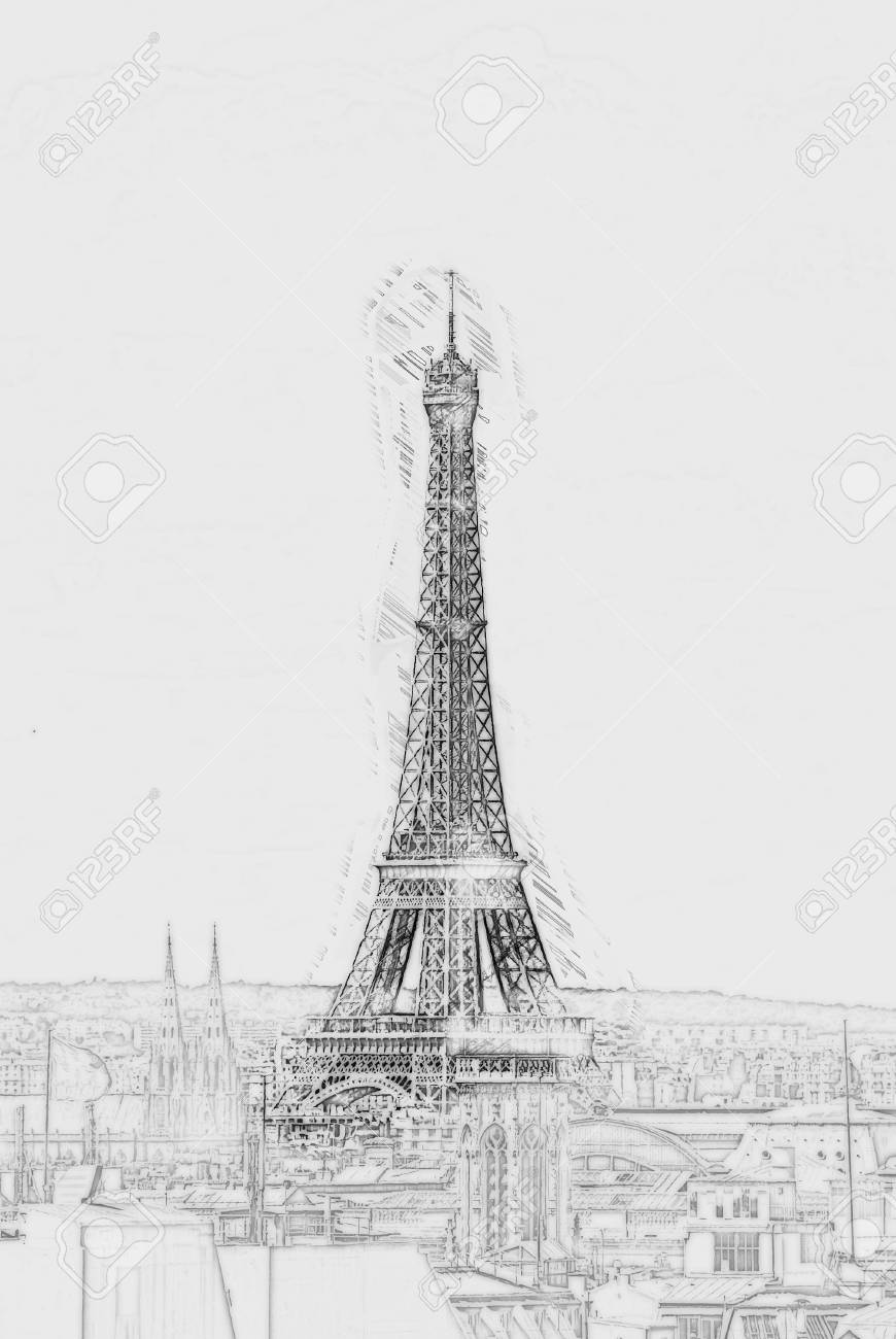 Eiffel Tower In The Cityscape Of Paris Pencil Drawing Outlines Stock Photo Picture And Royalty Free Image Image 47286747