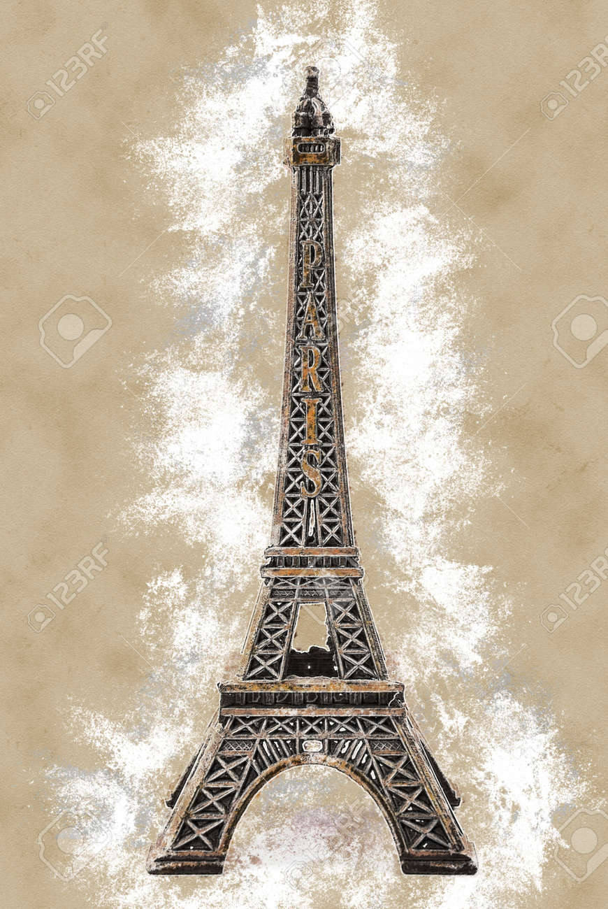 Foto Do Modelo Pequeno Da Torre Eiffel Imagem De Viagens Na Franca E Simbolo De Paris Pintura Vintage Ilustracao De Fundo Bela Imagem Textura De Viagem Fotos Retratos Imagenes Y Fotografia De