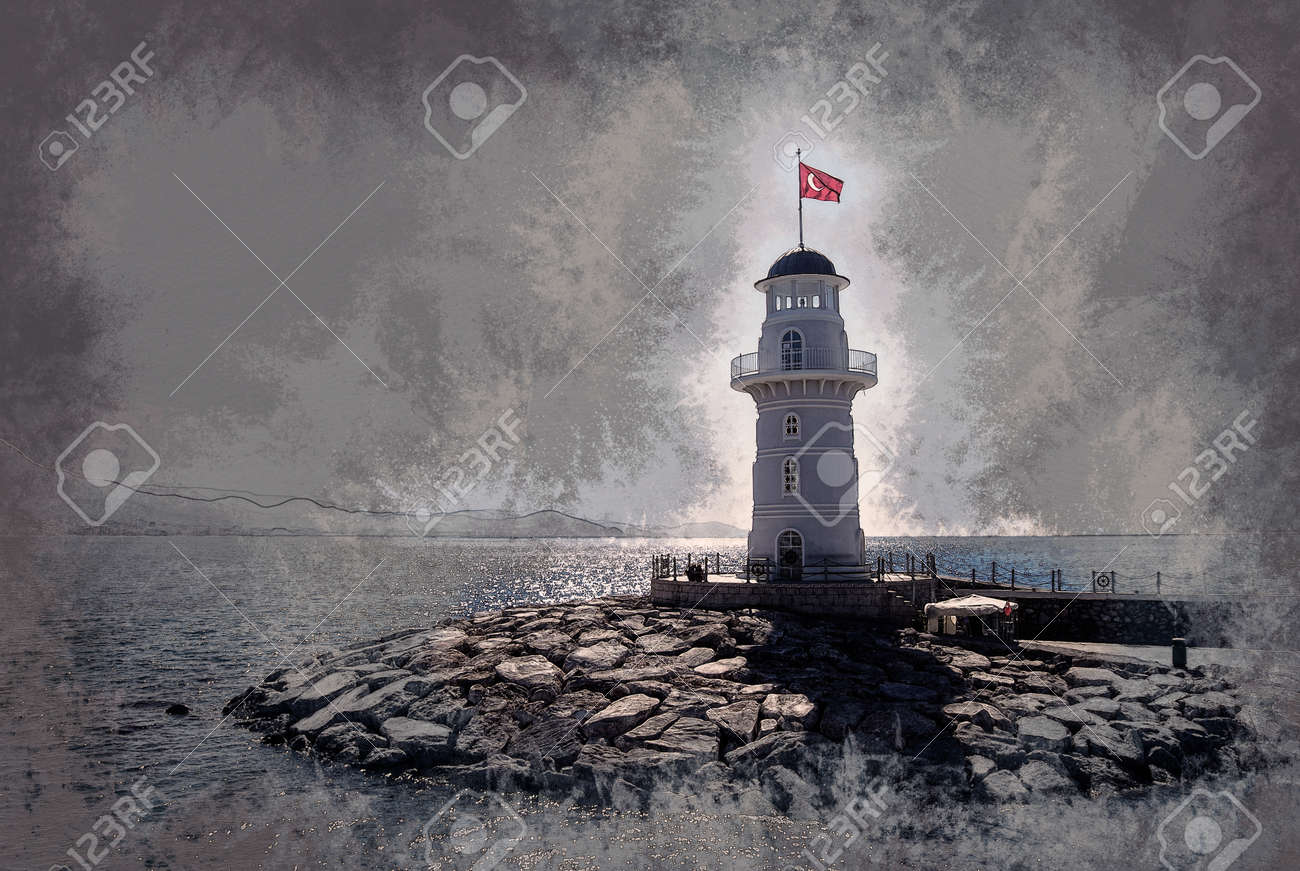 アランヤの灯台 ヴィンテージ塗装 背景イラスト 美しい絵 旅行テクスチャ の写真素材 画像素材 Image