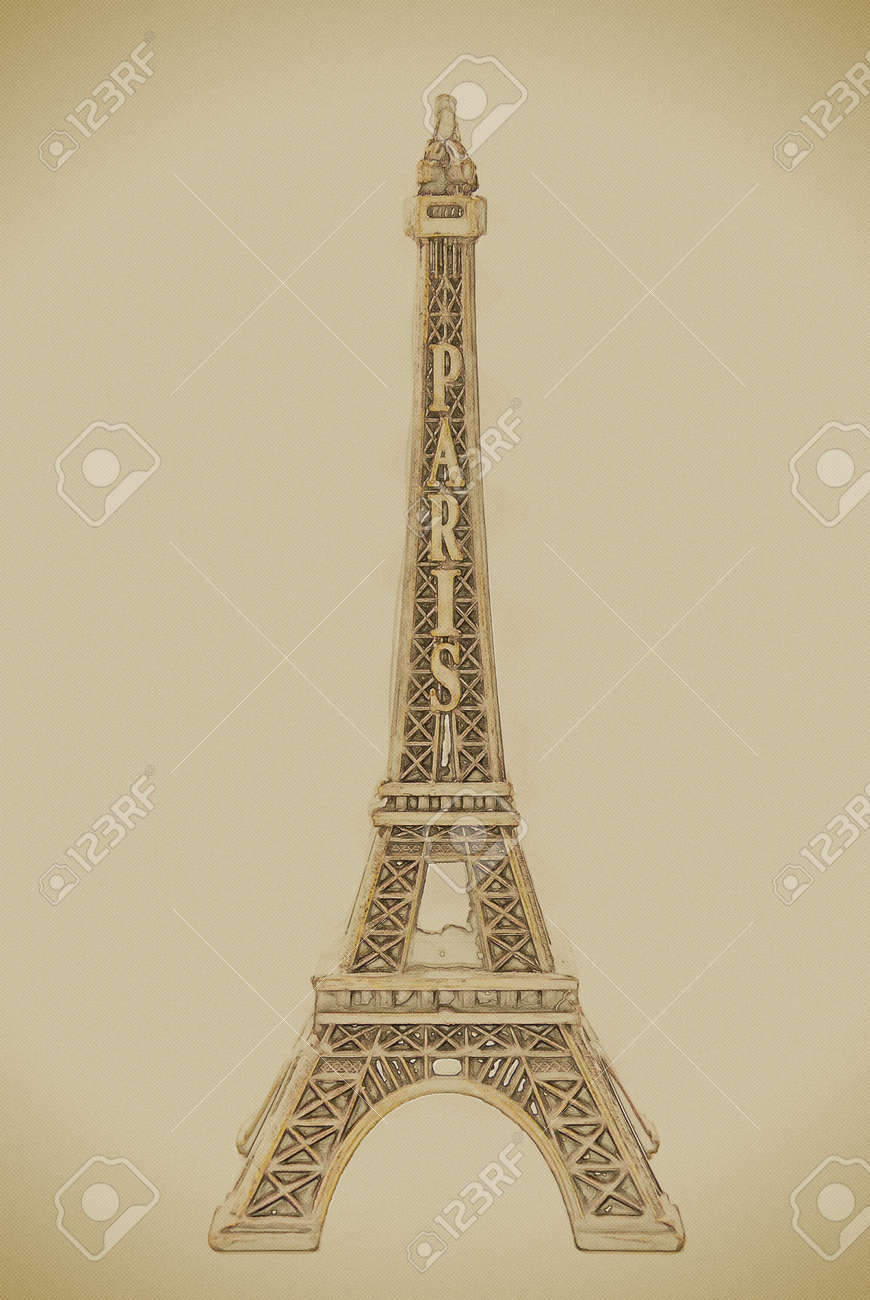 Foto Do Modelo Pequeno Da Torre Eiffel Imagem De Viagens Na Franca E Simbolo De Paris Pintura Vintage Ilustracao De Fundo Bela Imagem Textura De Viagem Fotos Retratos Imagenes Y Fotografia De