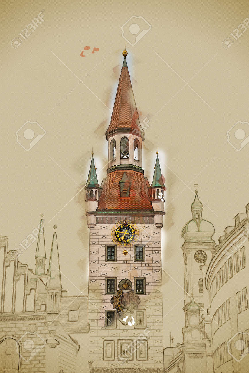 油絵　昔のドイツ・ミュンヘン風景 油絵昔のドイツ・ミュンヘン風景