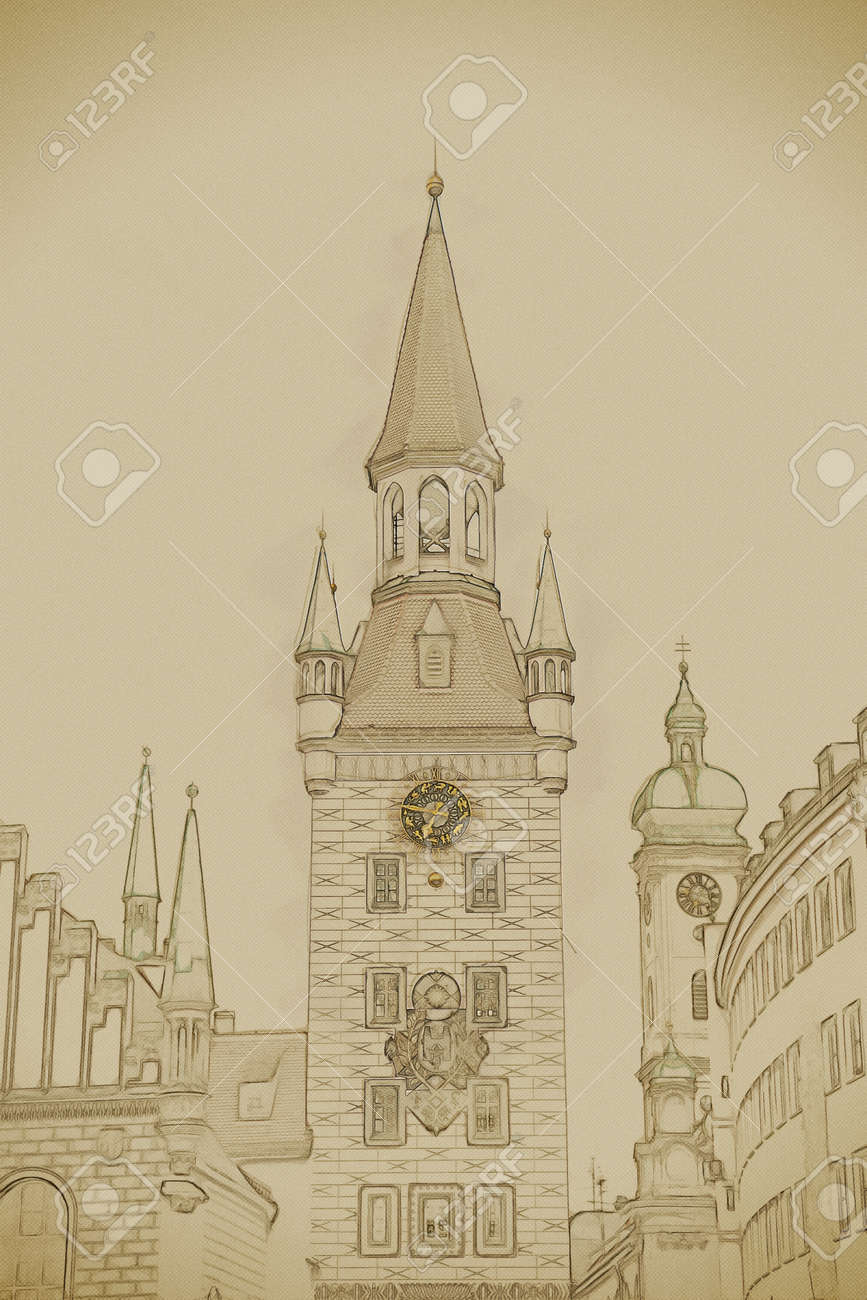 油絵昔のドイツ・ミュンヘン風景