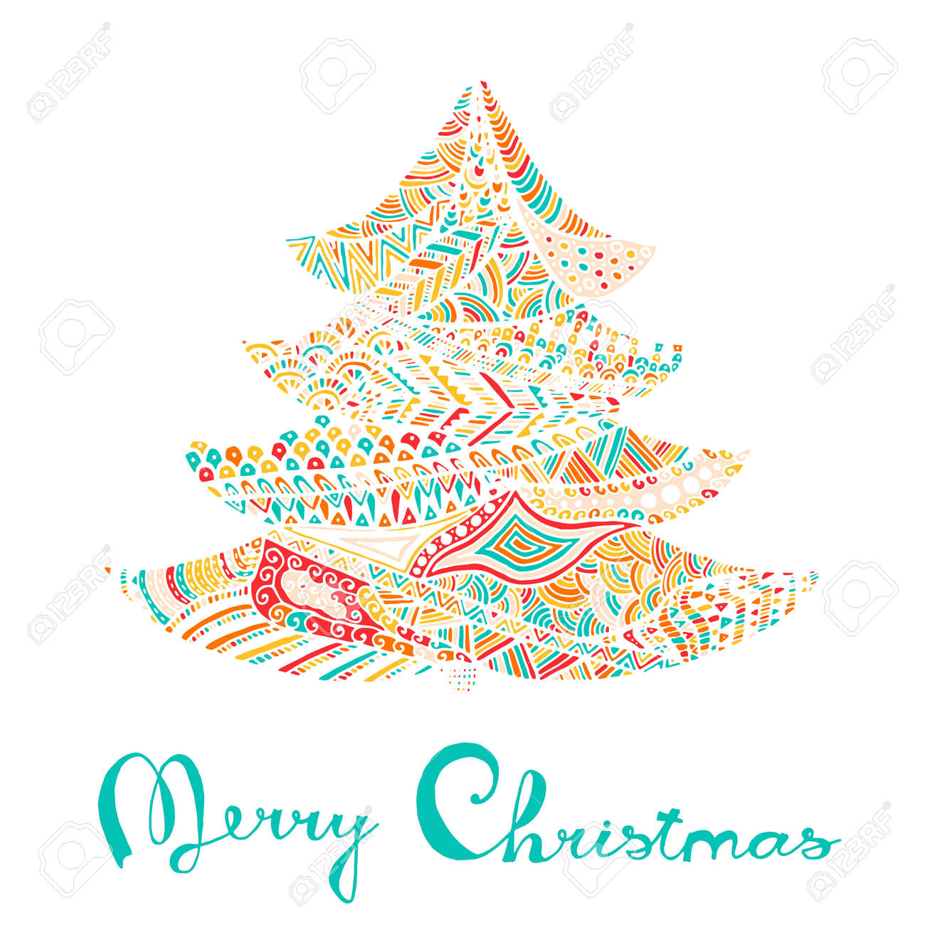 happy new year and merry christmas card colored christmas tree