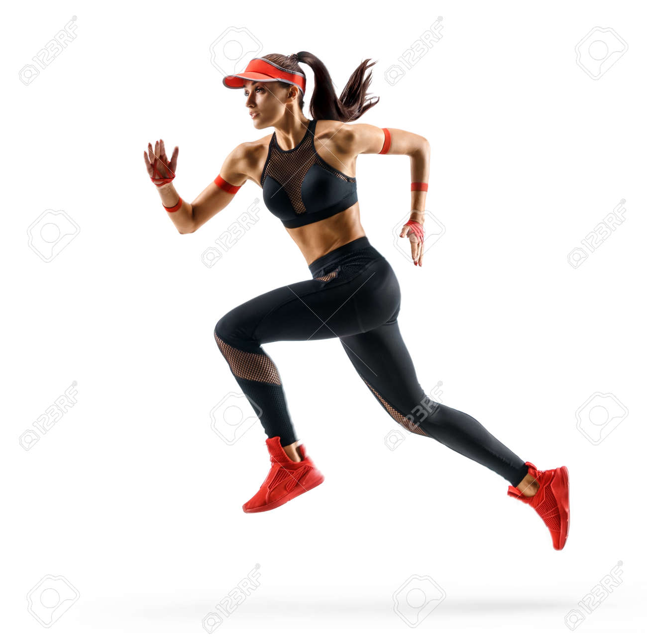 Corredor Da Mulher Na Silhueta No Fundo Branco Movimento Dinamico Vista Lateral Fotos Retratos Imagenes Y Fotografia De Archivo Libres De Derecho Image 94700010