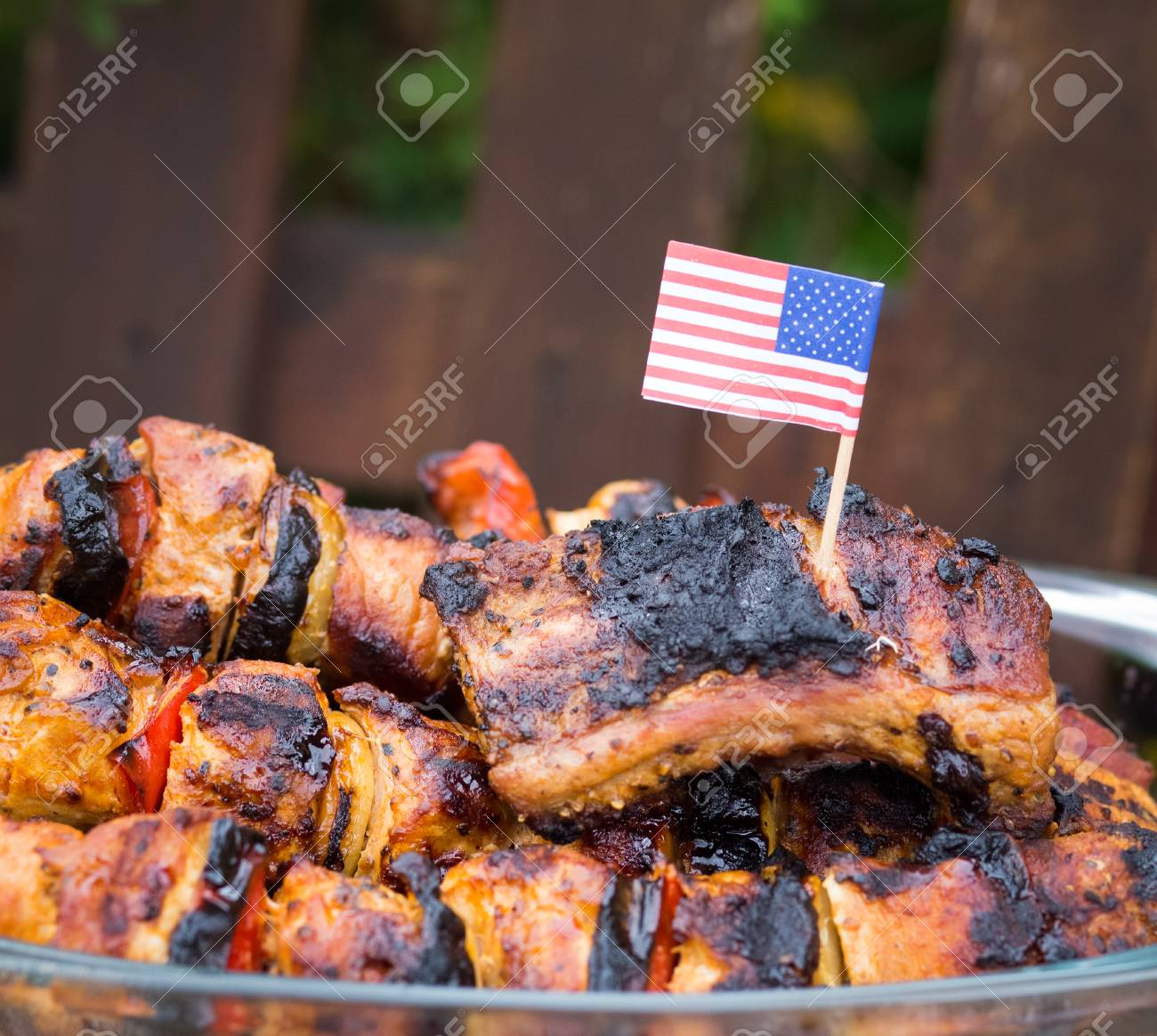 4th Of July Barbecue Meat Skewers Stock Photo, Picture And Royalty ...