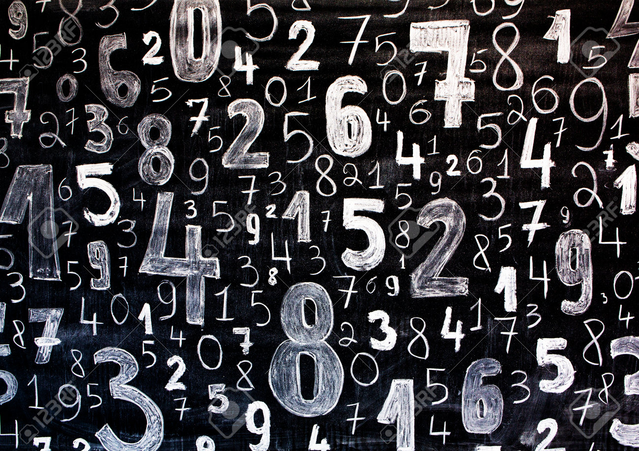 White Numbers On Black Chalkboard Background. Numbers Background. Numbers  Texture Stock Photo, Picture and Royalty Free Image. Image 199255898., image size:1300x919