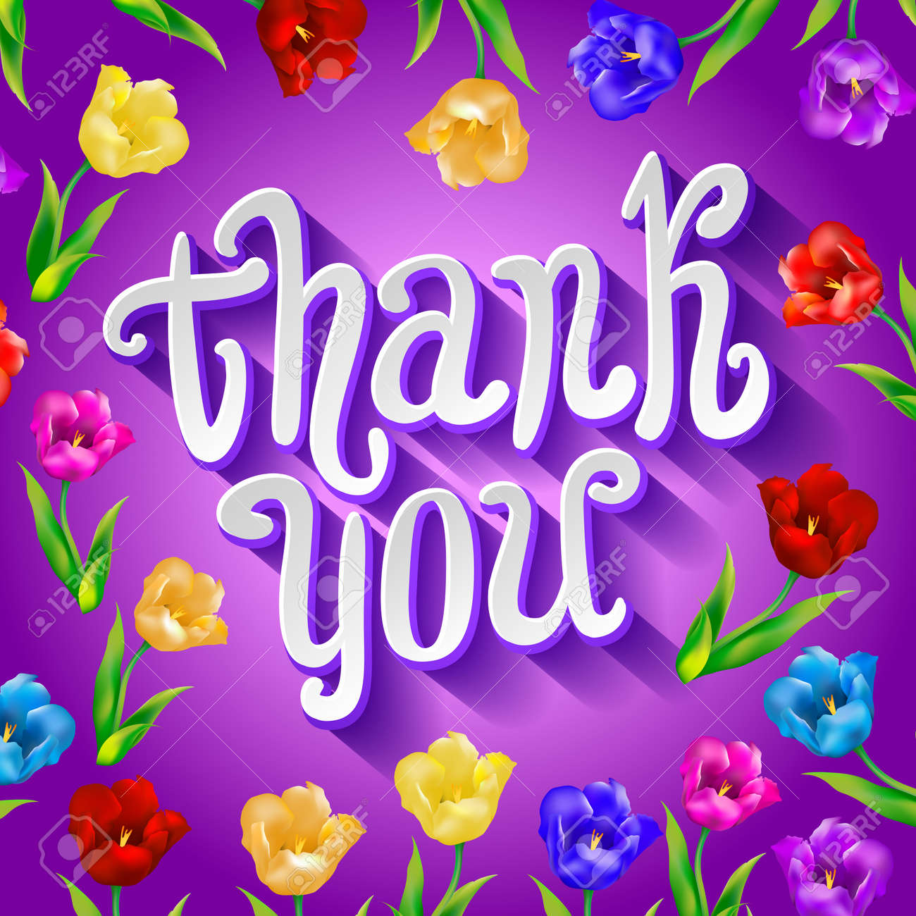 Bleu Aquarelle Merci Mots Couronne De Fleurs Simple Et élégant Avec Des Feuilles De Printemps Des Fleurs Roses Et Ruban Violet Grand Pour Des