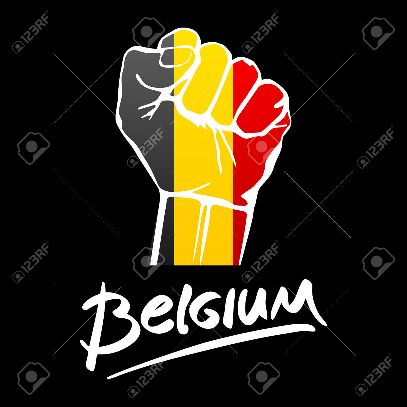 ベルギーの国旗が描かれた北斗の拳 マルチ目的概念 白い背景上に分離 ベルギーに手書きの文字 アート のイラスト素材 ベクタ Image