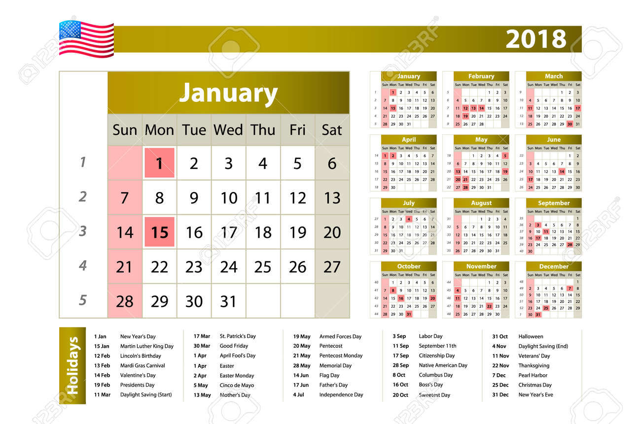 year at a glance calendar 2018