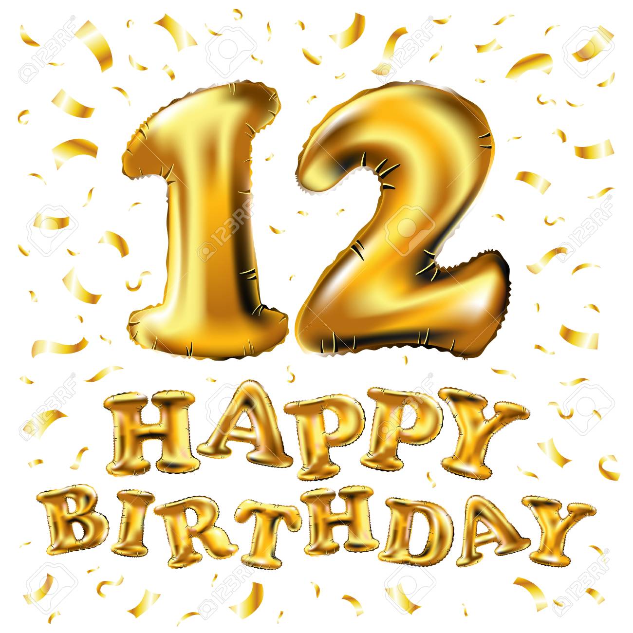 Vector 12th Birthday Celebration With Gold Balloons And Golden