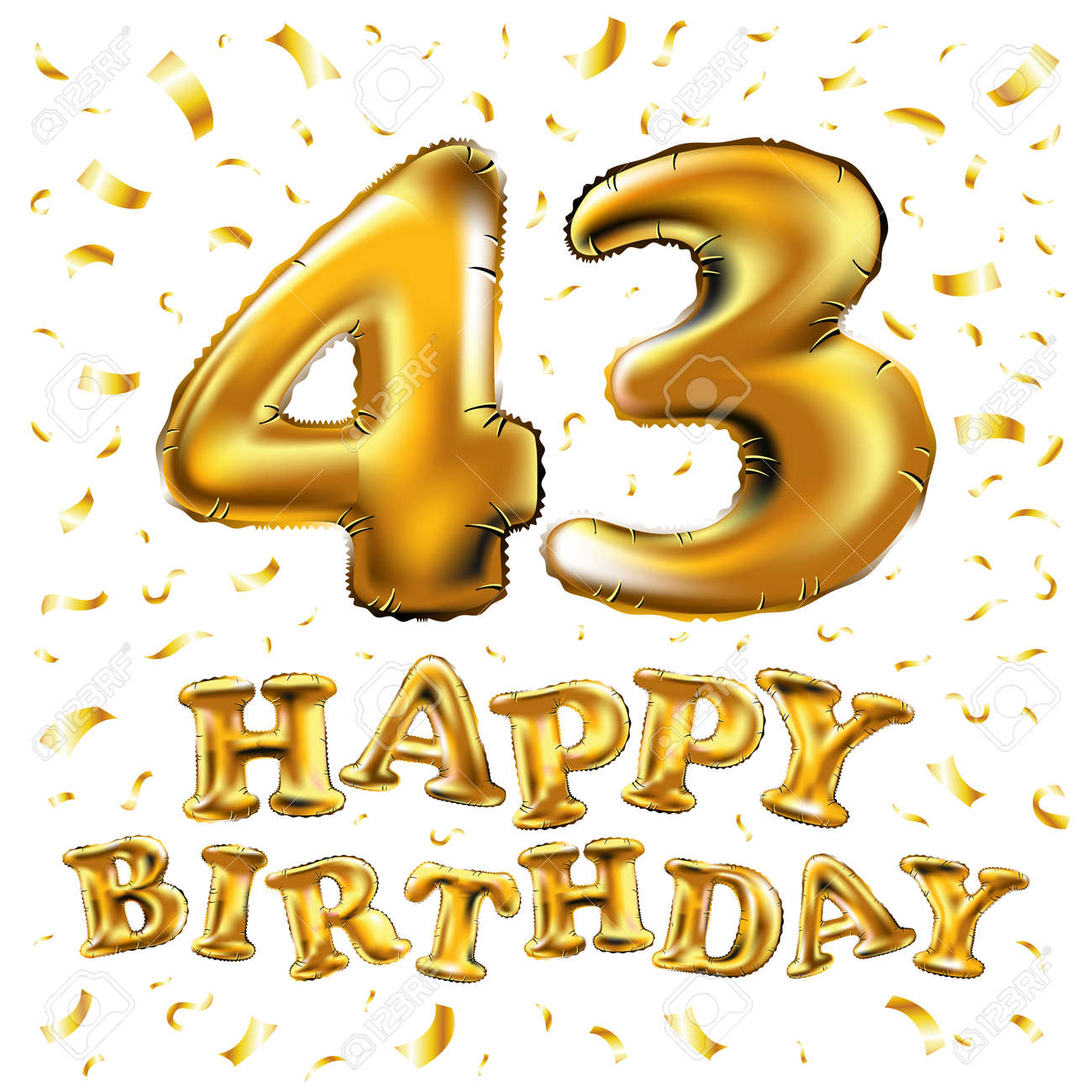 Vecteur Joyeux Anniversaire 43e Celebration Ballons D Or Et Paillettes De Confettis D Or Conception D Illustration 3d Pour Votre Carte De Voeux Invitation Et Fete De Celebration De Quarante Trois Ans 43 Clip Art Libres