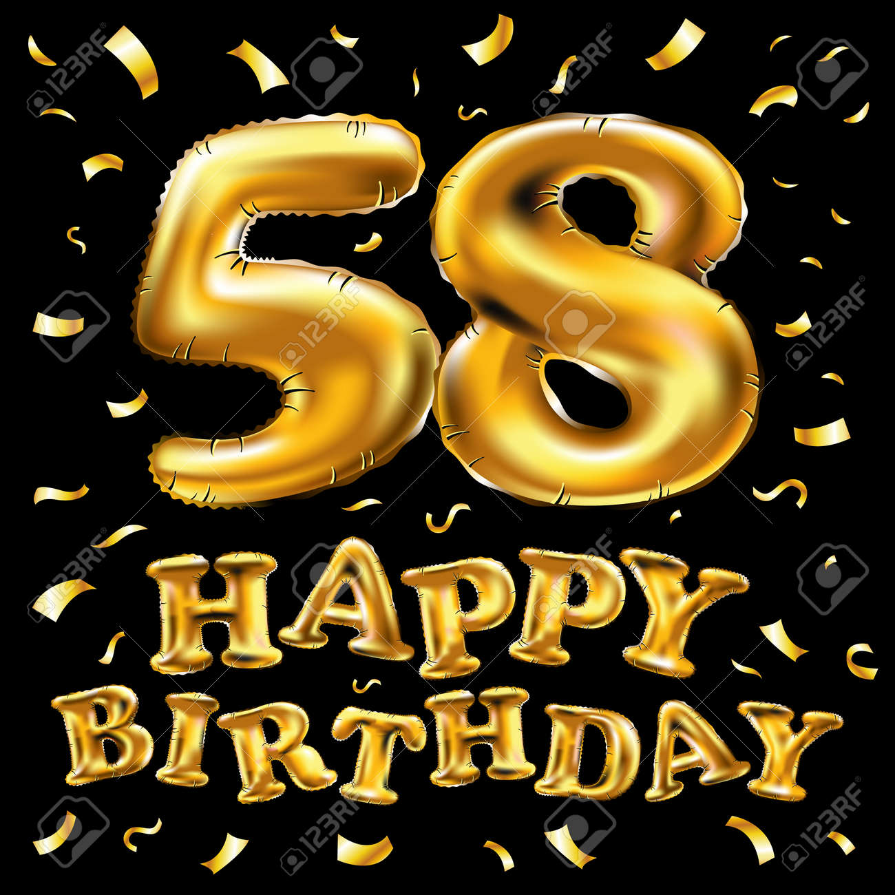 Vettoriale Vector Buon Compleanno 58 Celebrazione Palloncini D Oro E Glitter Coriandoli Dorati Illustrazione 3d Per Il Tuo Biglietto Di Auguri Invito E Festa Di Arte Di Sfondo Nero Di Cinquantotto