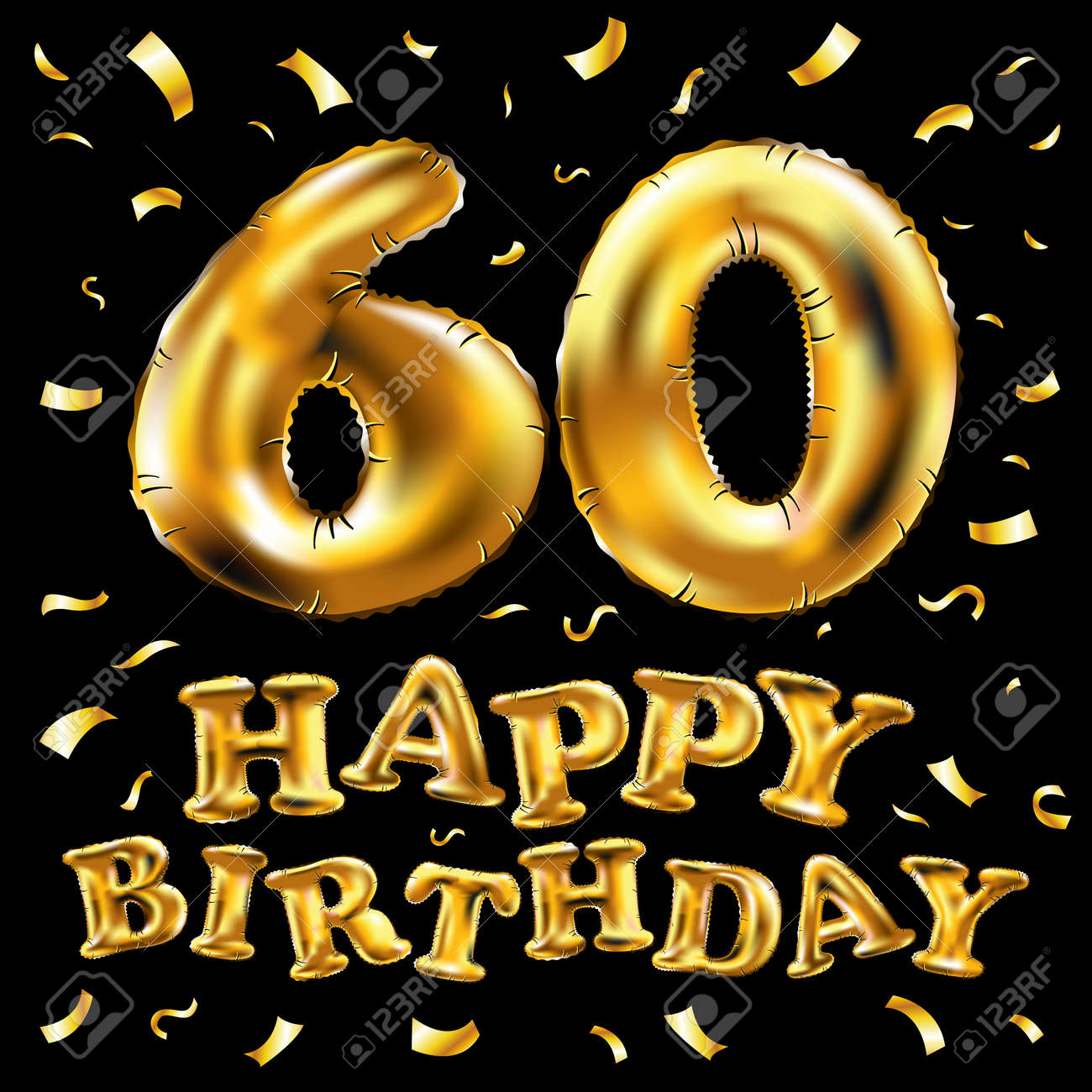 Vecteur Joyeux Anniversaire 60E Célébration Ballons D'or Et Confettis Dorés  Scintille. Conception D'illustration 3D Pour Votre Carte De Voeux,  Invitation Et Fête De Célébration Soixante 60 Ans Fond Noir Art Clip Art