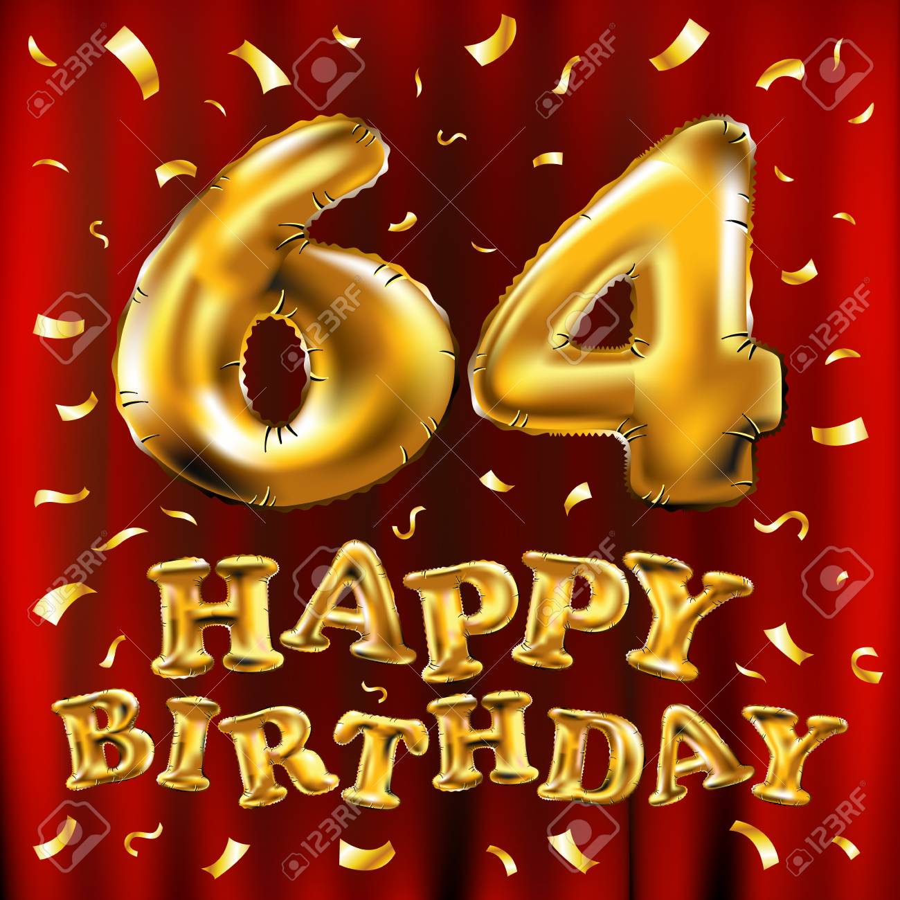 Vecteur Joyeux Anniversaire 64e Celebration Ballons D Or Et Confettis Dores Scintille Conception D Illustration 3d Pour Votre Carte De Voeux Invitation Et Fete De Celebration De Soixante Quatre 64 Ans D Art De Rideau Rouge Vecteur Joyeux Anniversaire 64e Celebration Ballons D Or Et Confettis Dores Scintille Conception D Illustration 3d Pour Votre Carte De Voeux Invitation Et Fete De Celebration De Soixante Quatre 64 Ans D Art De Rideau Rouge