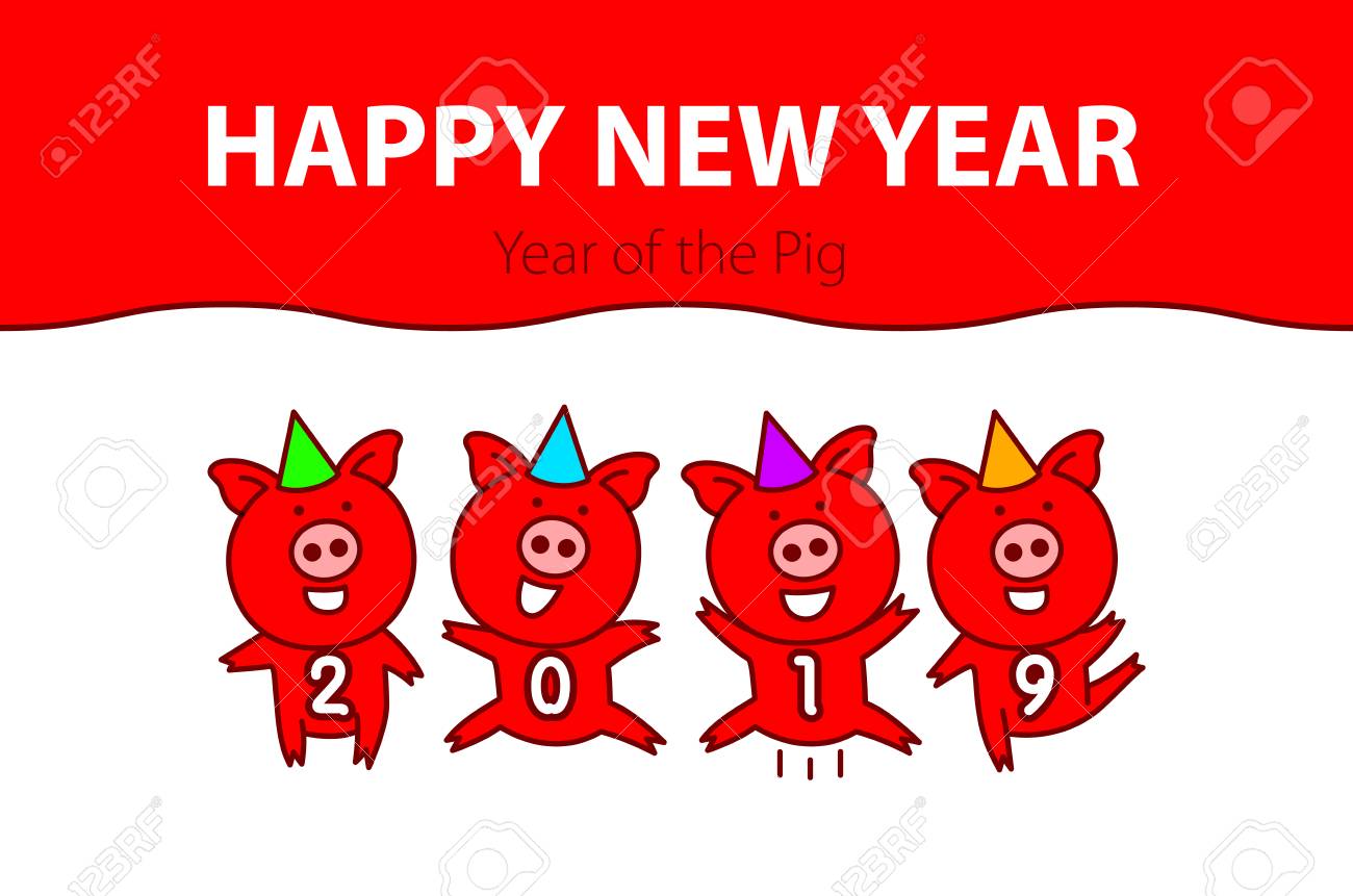 cute funny pink pig happy new year chinese symbol of the 2019
