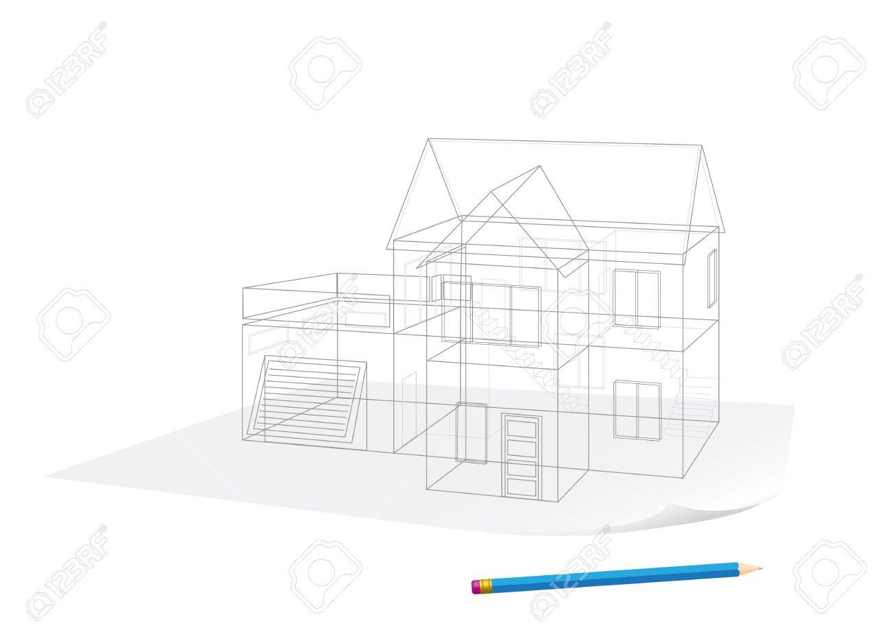 Abstrakt transparent haus skizze zeichnen mit stift auf weißem hintergrund lizenzfreie bilder 6744385