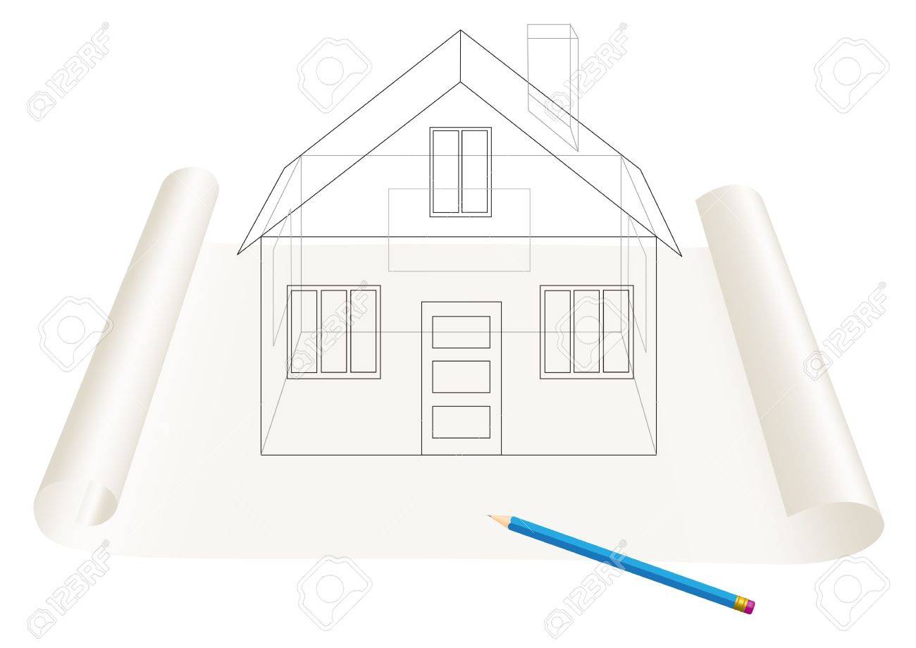 Abstrakt transparent haus skizze zeichnen mit stift auf einer papierrolle lizenzfreie bilder 6744402