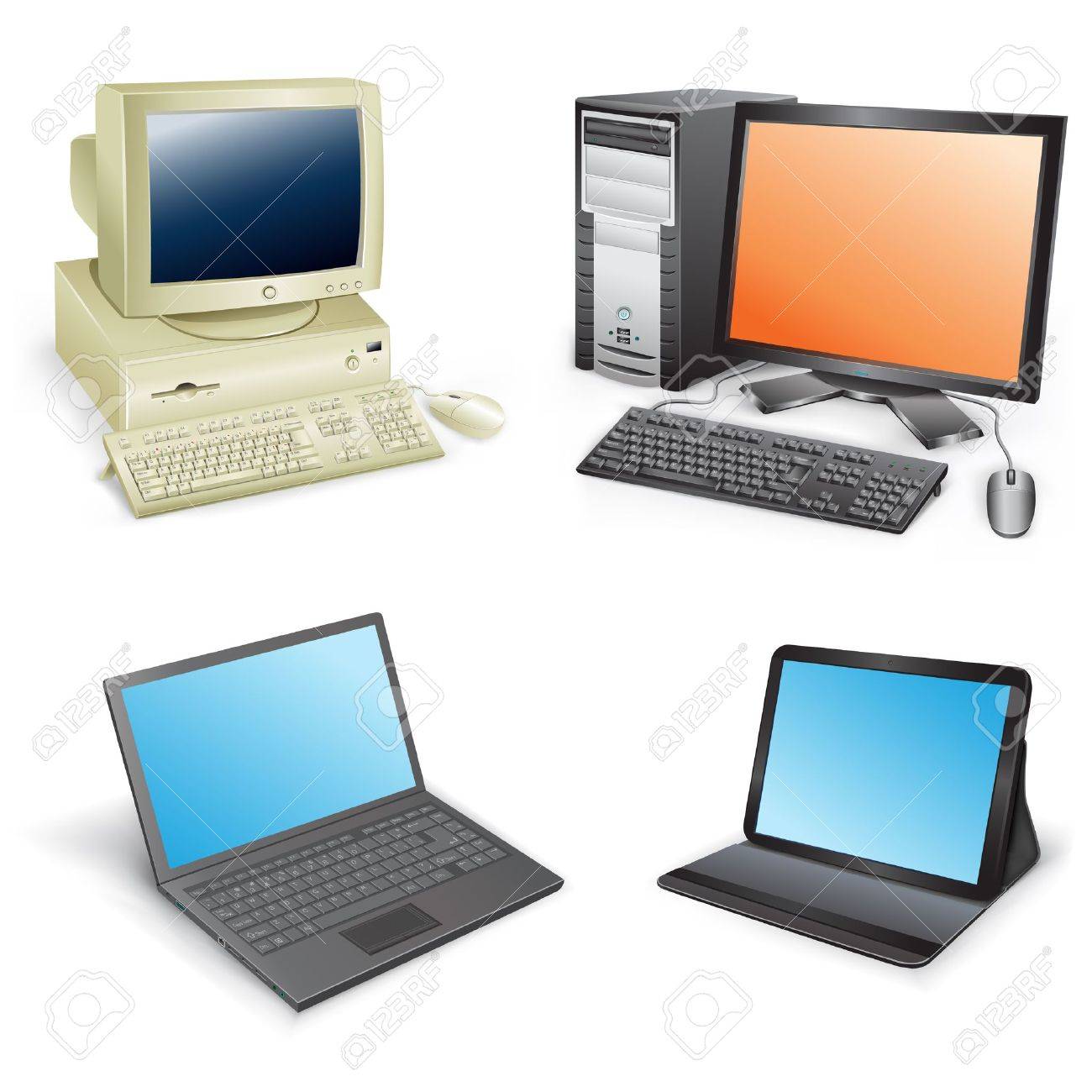 Die Sammlung, Die Entwicklung Von Computern Zeigt Auf Einem Weißen  Hintergrund Isoliert Lizenzfrei Nutzbare Vektorgrafiken, Clip Arts,  Illustrationen. Image 21742867.