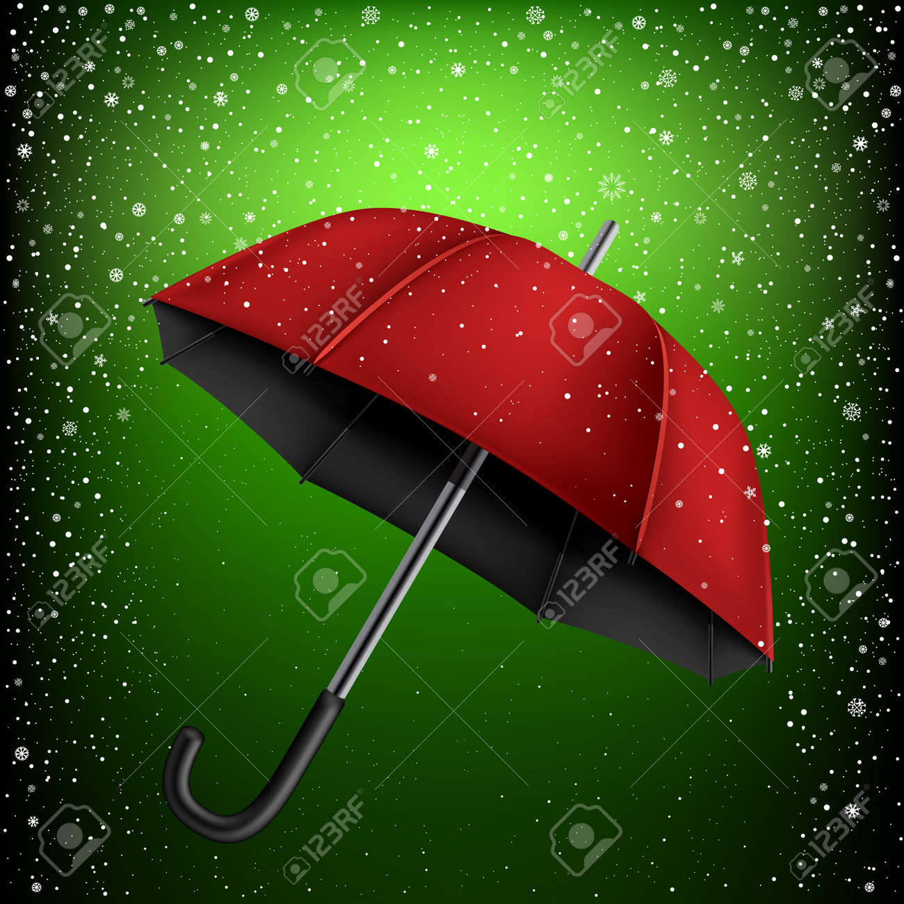 red and black umbrella on green snow background christmas and red and black theme