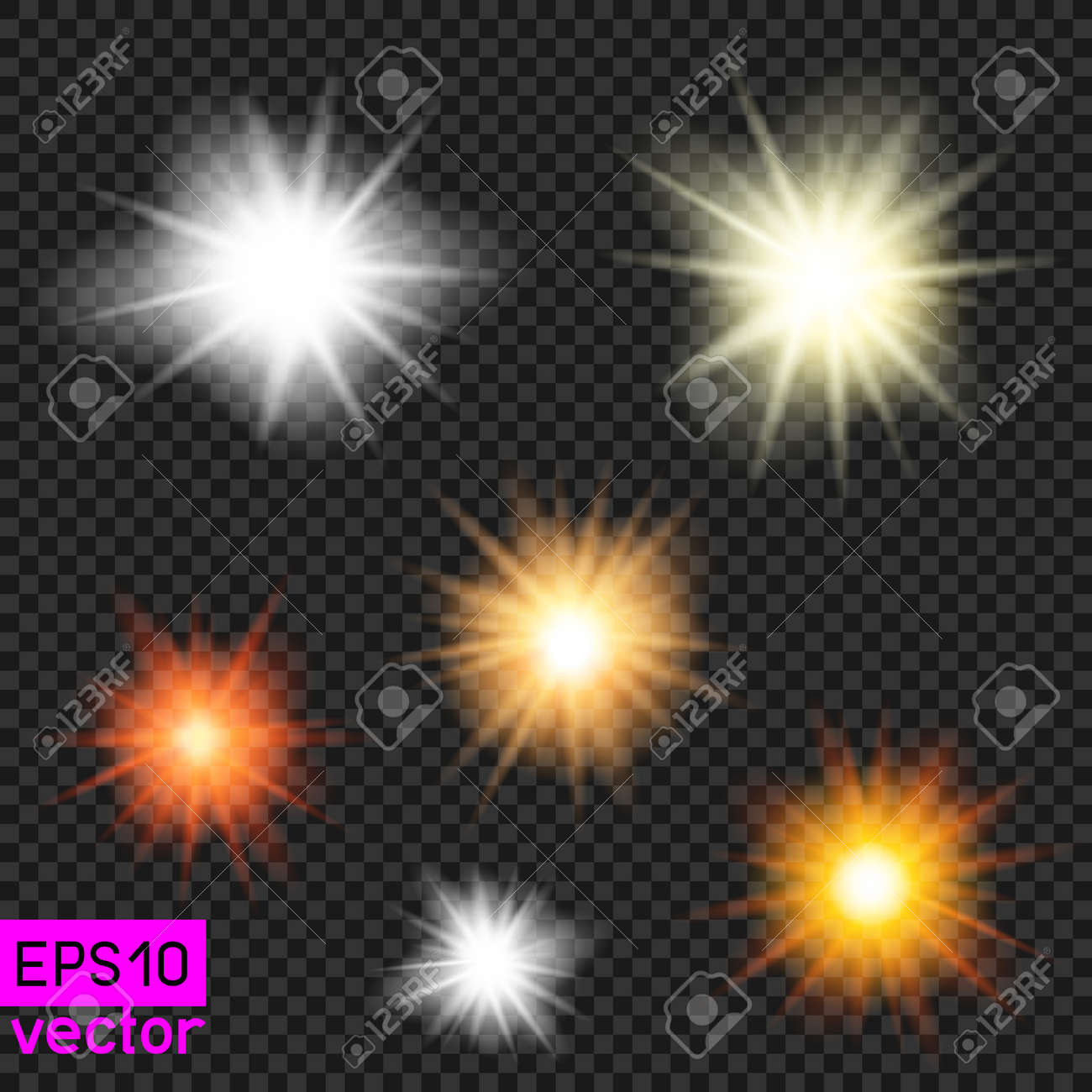 set of vector suns or lamps light template on dark transparent