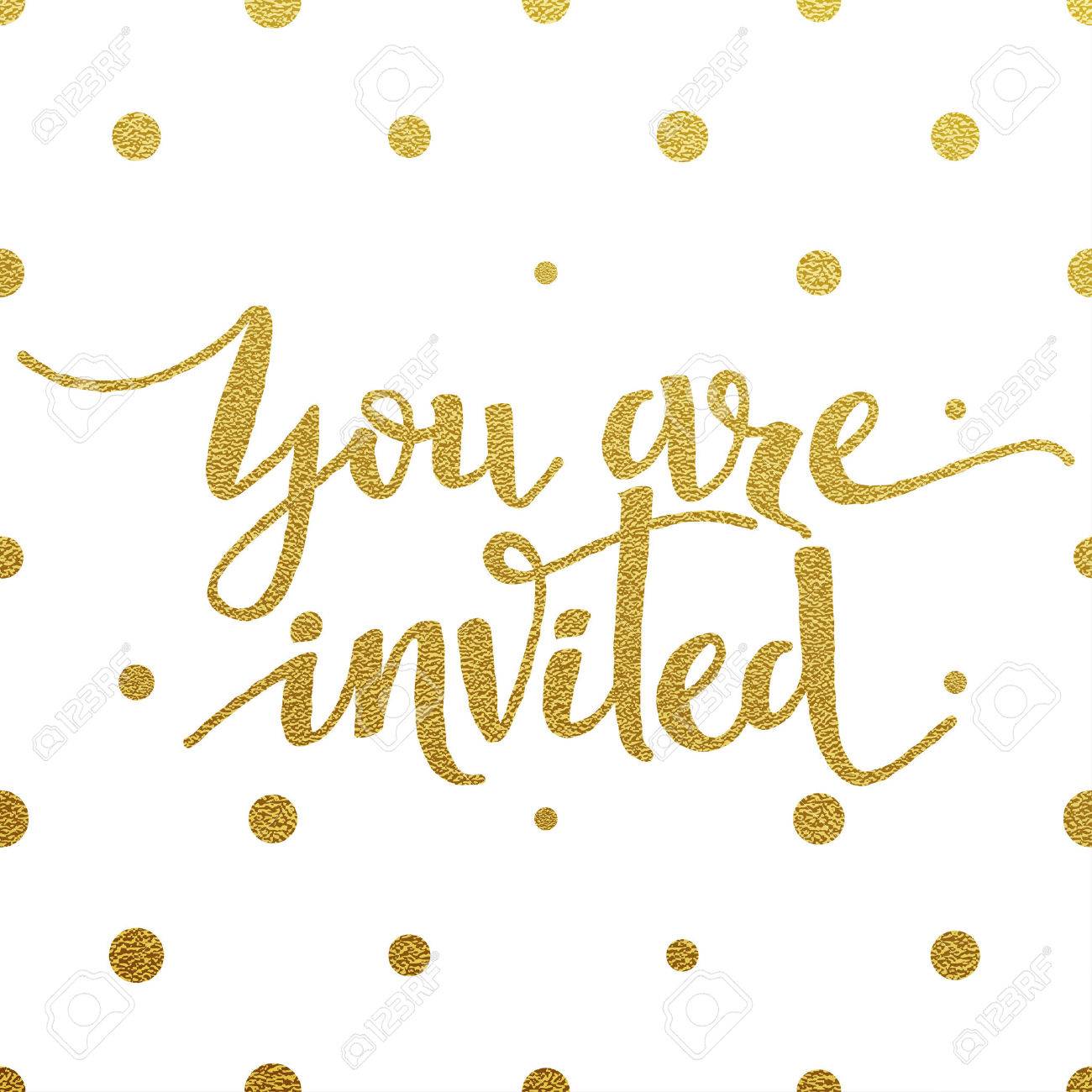 you are invited card with design of gold letters on white background you are invited card