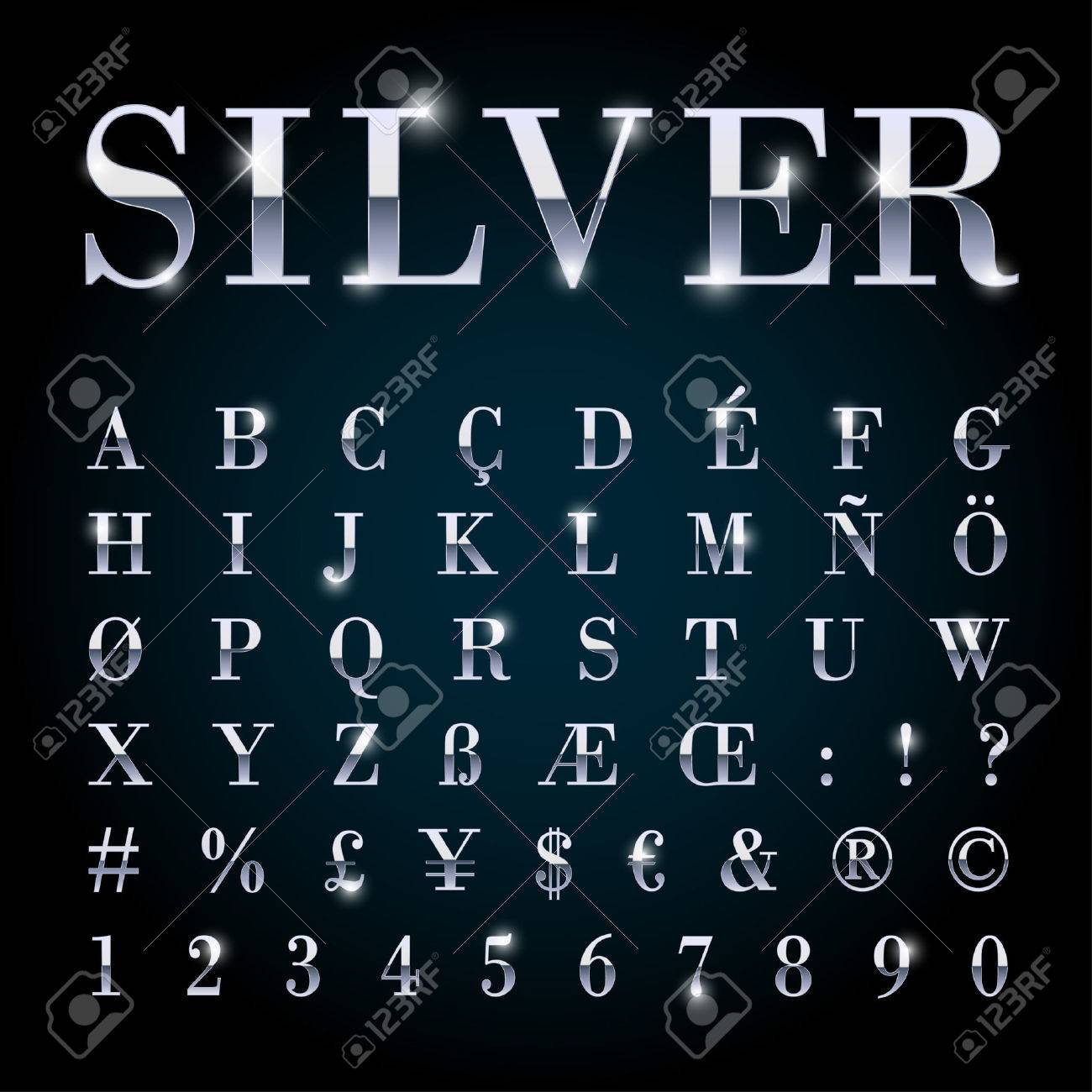 文字 数字 通貨が歌う特別なアルファベット記号とセット銀金属フォントのイラスト素材 ベクタ Image 文字 数字 通貨が歌う特別なアルファベット記号とセット銀金属フォントのイラスト素材 ベクタ Image
