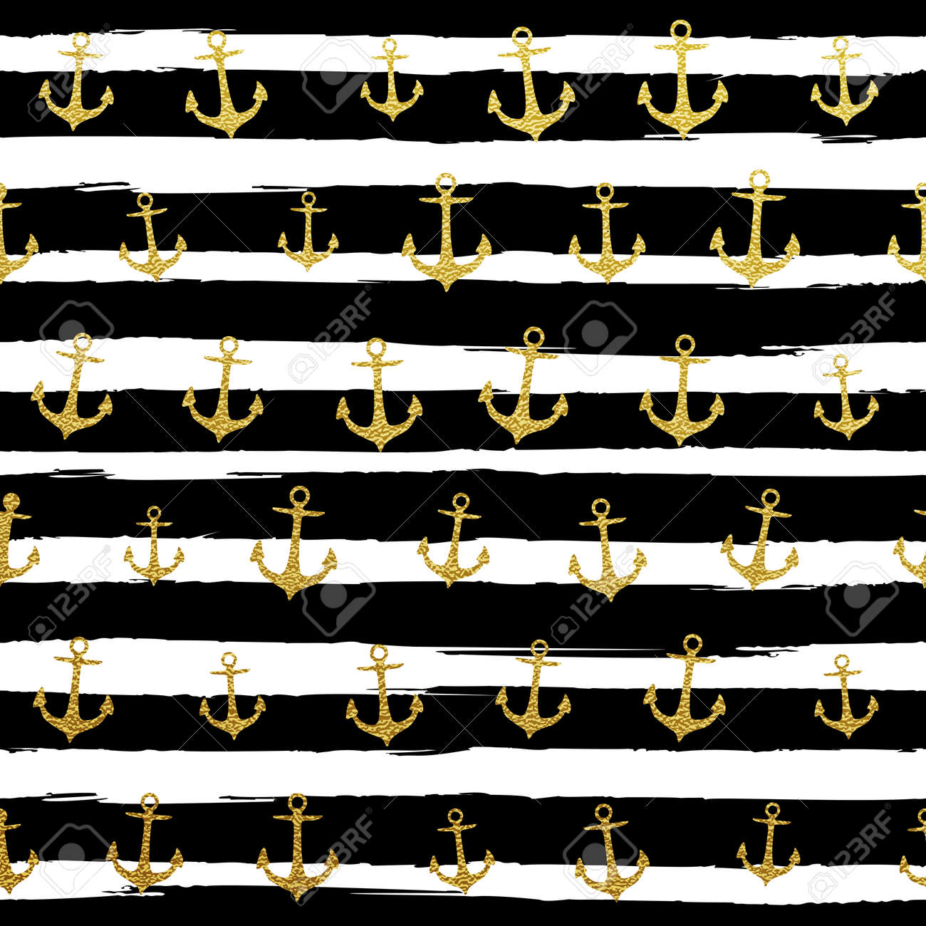 キラキラのゴールドのストライプの壁紙 ペイント ブラシ ストロークの背景 黒と白の書道のストライプ 黄金アンカー パターン 流行に敏感なおしゃれなアンカー ベクトル イラスト のイラスト素材 ベクタ Image