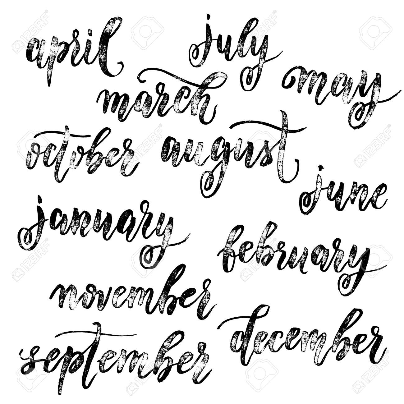 Calendar Month Lettering Grunge Calligraphy. Chalk Board Vintage Hand Drawn  Names Of Months For January, February, March, April, May, June, July,  August, September, October, November, December. Royalty Free SVG, Cliparts,  Vectors, and