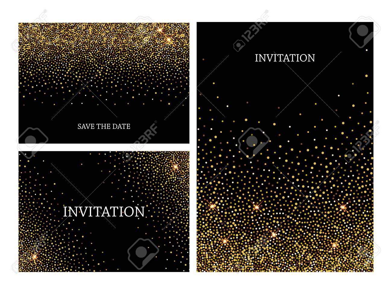 ゴールドのキラキラ紙吹雪背景招待状手紙のテンプレート イベントのお祝いグリーティング カード デザイン のイラスト素材 ベクタ Image