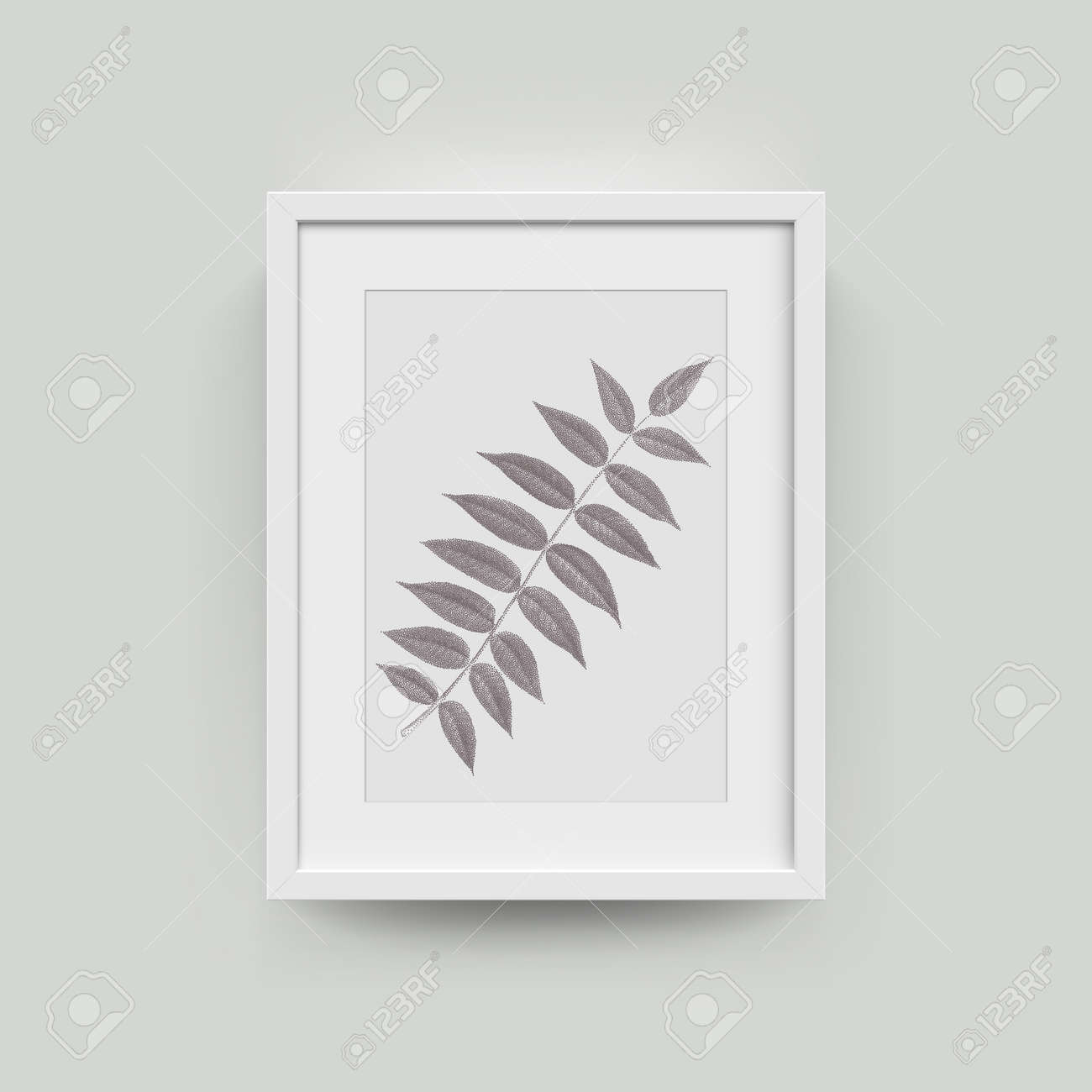 秋の葉の写真の額縁 ベクトル Realisitc 紙プラスチック白画像フレーミング マット幅の広い罫線影 孤立した額縁 A3 縦モックアップ テンプレート グレー のイラスト素材 ベクタ Image