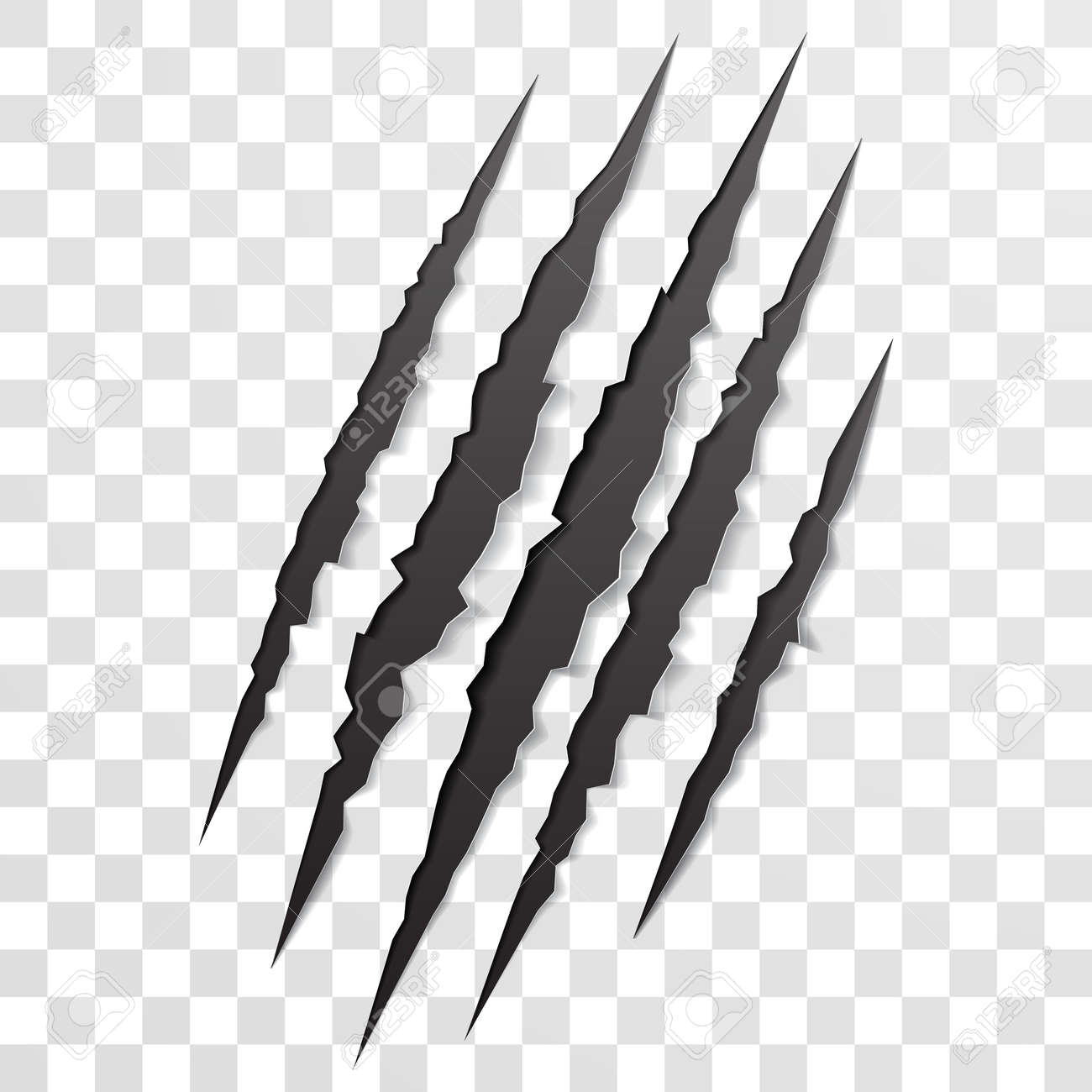 Claw scratch mark. Vector sharp torn scrape trace of beast bear or tiger paw. Shredded paper torn by claw scratch - 63134860 Claw scratch mark. Vector sharp torn scrape trace of beast bear or tiger paw. Shredded paper torn by claw scratch - 63134860
