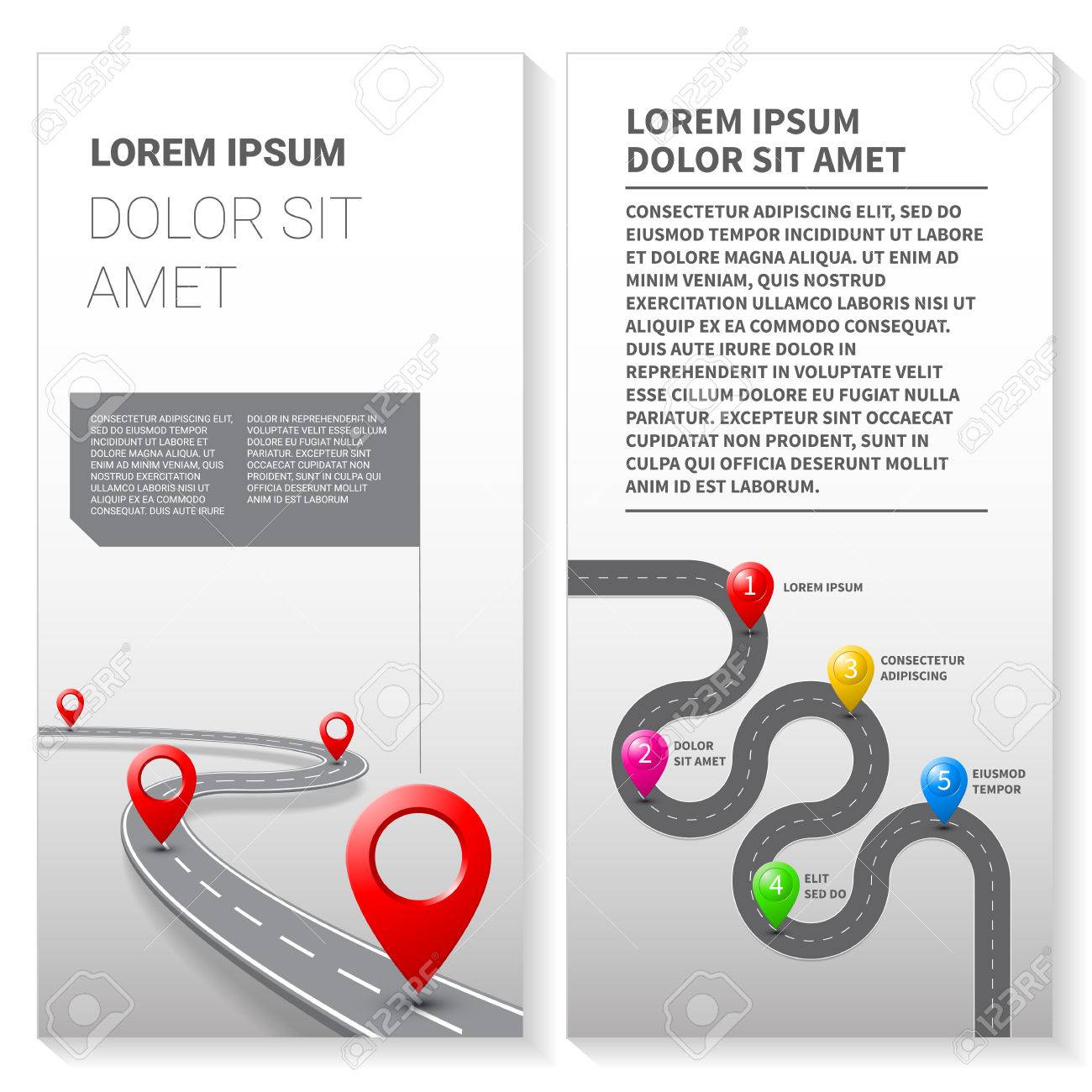 vector vector pathway road map infographics with route with location pin icon on the way track roadmap direction navigation map gps infographic leaflet