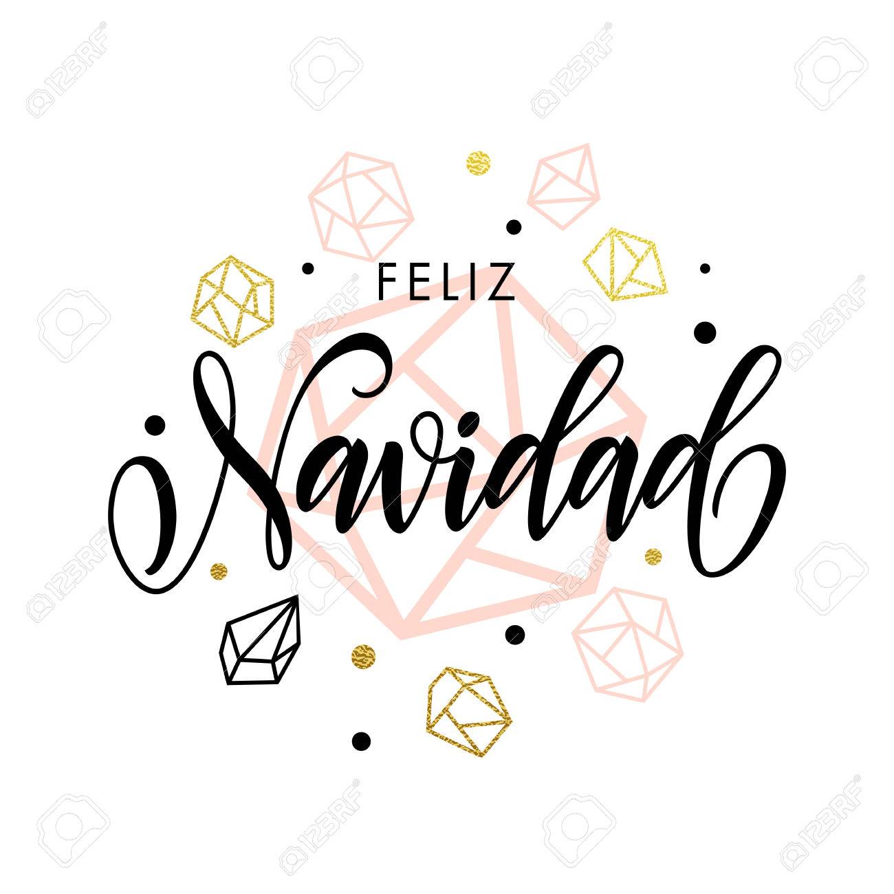 spanish merry christmas feliz navidad greeting card with calligraphy