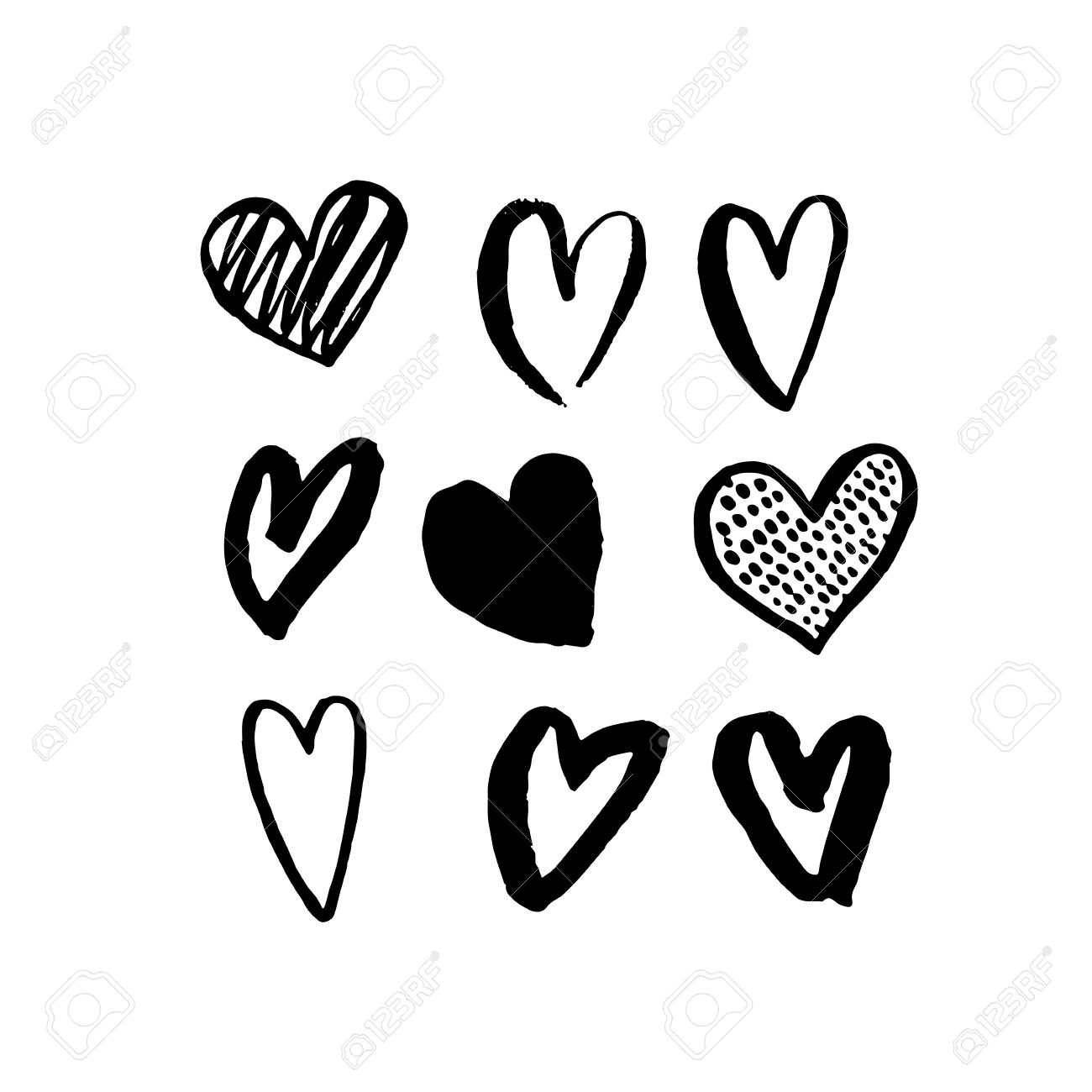 Vector Heart Icons Hand Drawn Art Design For Saint Valentine Day ...