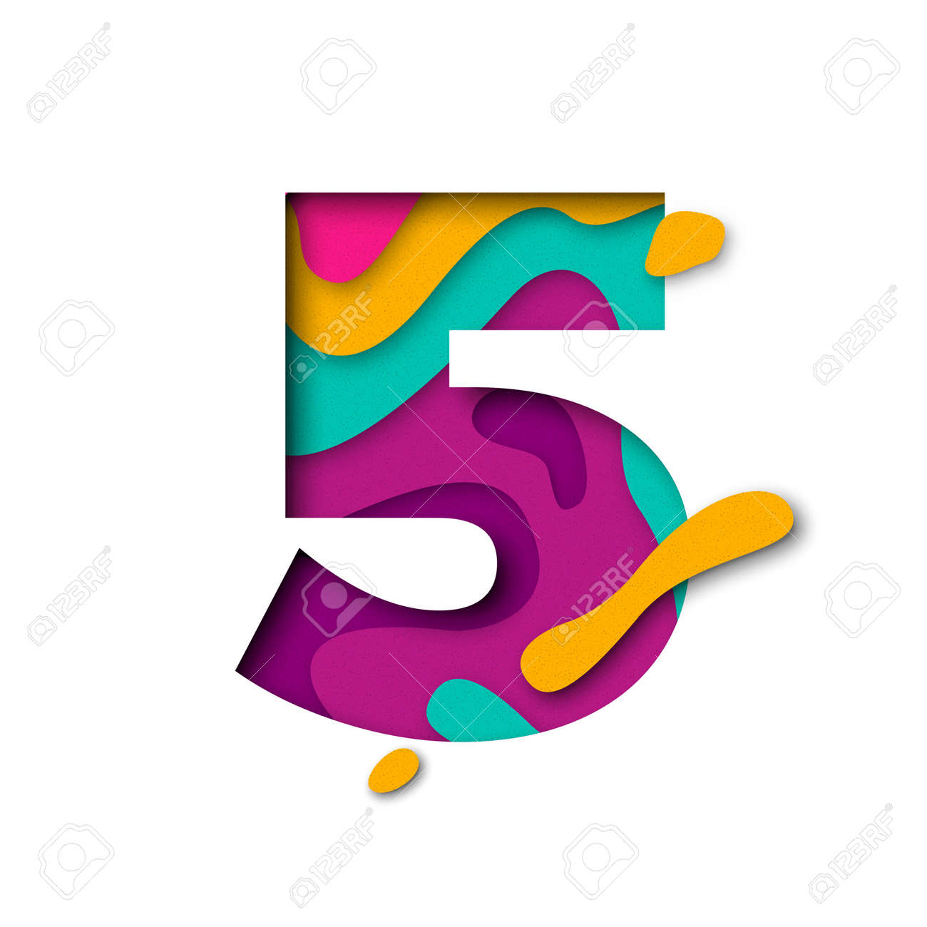 Numero De Corte De Papel Cinco 5 Letras Efecto Realista Del Papercut De Las Capas Multiples 3d Aislado En El Fondo Blanco Figura De Fuente De Letras Del Alfabeto Elemento De Decoracion