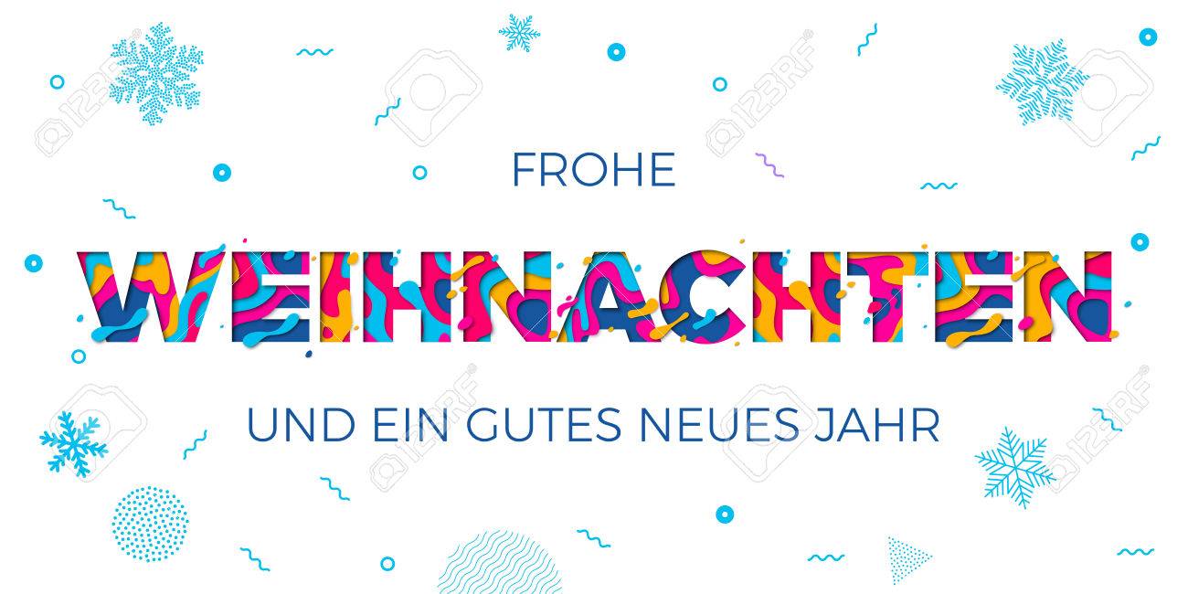 Frohe Weihnachten Frohe Weihnachten Und Neus Jahr Frohes Neues Jahr Deutsch Urlaub Grusskarte Weissen Hintergrund Winter Schneeflocken Muster Auf Vektor Papier Schneiden Multi Color Schichten Text Carving Poster Lizenzfrei Nutzbare Vektorgrafiken Clip