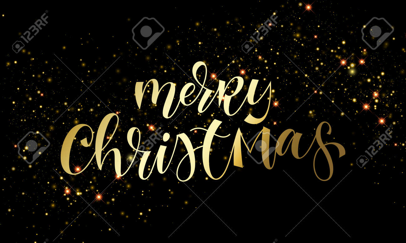merry christmas greeting card of golden festive glitter confetti