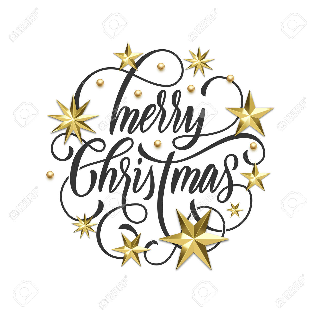 merry christmas golden decoration hand drawn calligraphy font
