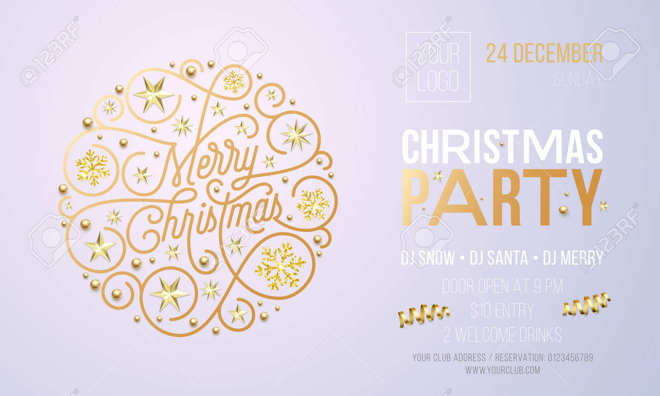 christmas party invitation card or poster of golden new year