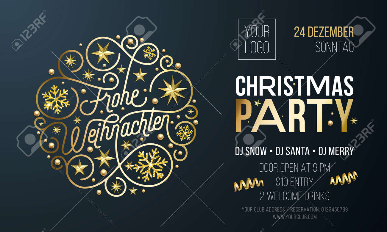 Christmas Party Invitation For German Frohe Weihnachten Holiday Within Free Holiday Party Flyer Templates