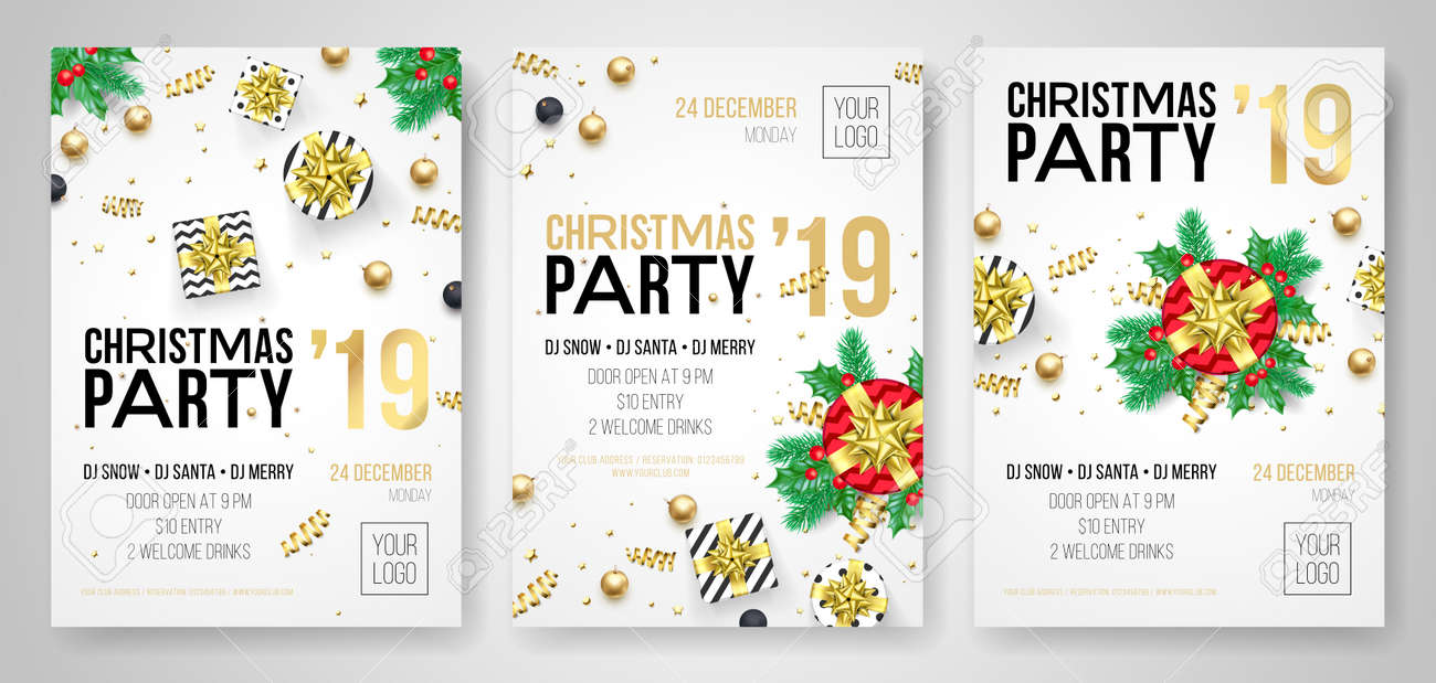 christmas party invitation posters or flyers for 2019 new year