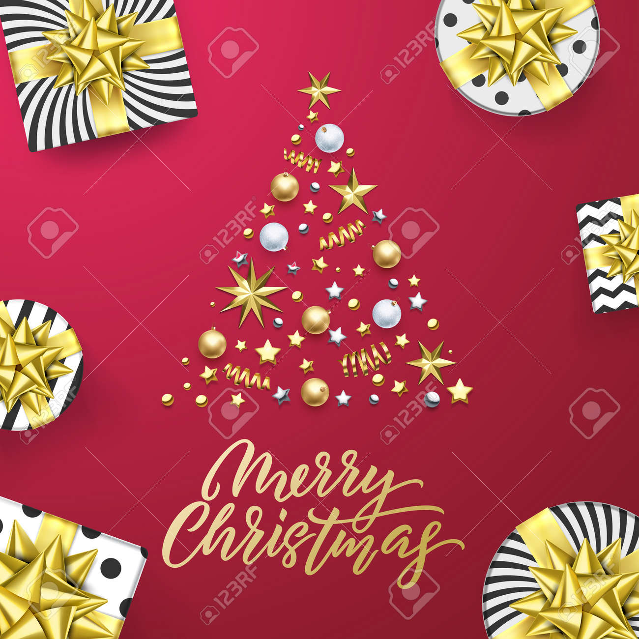 Glitter Christmas Tree /& Presents Unused Christmas Greeting Card Image Arts