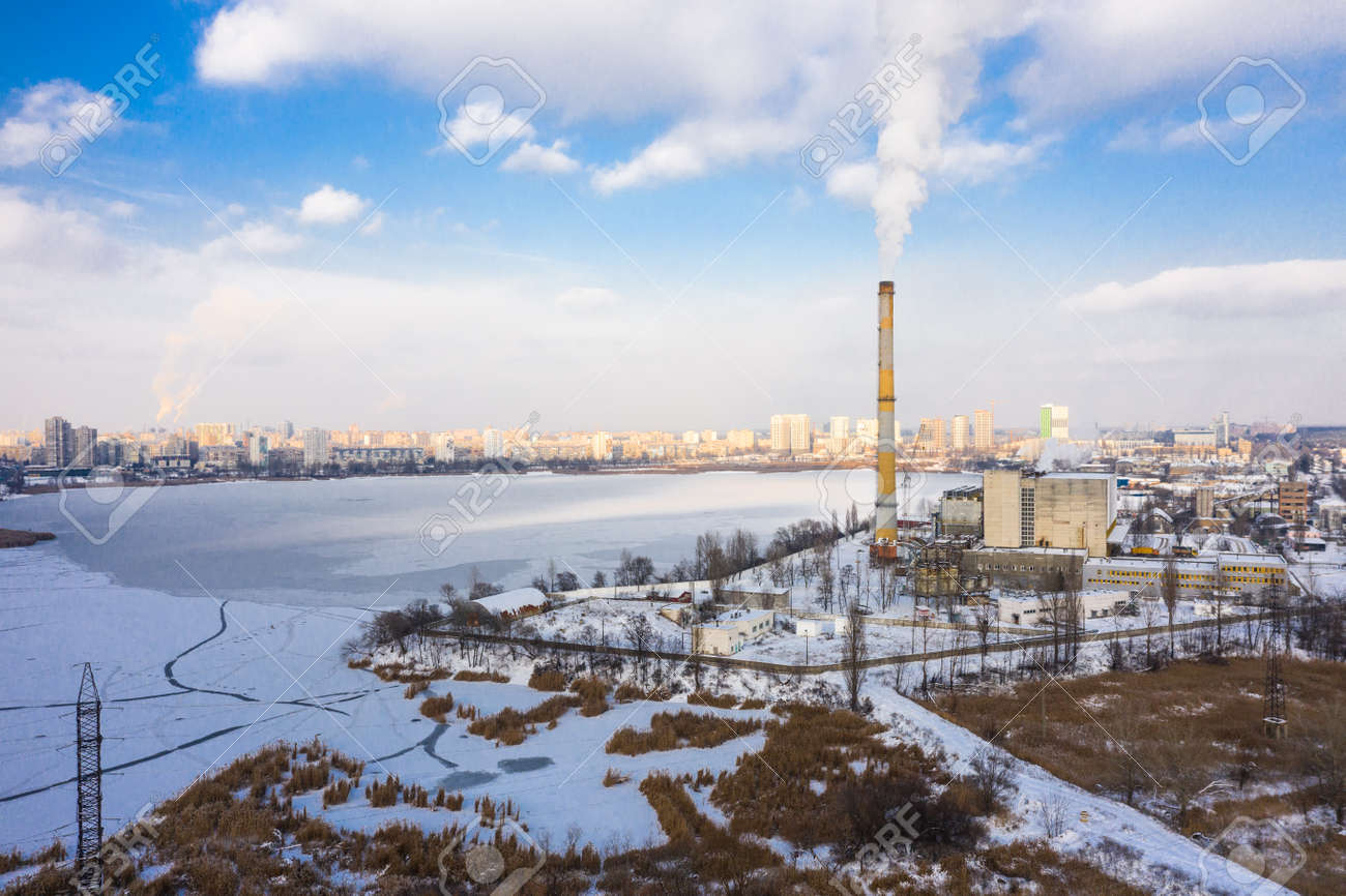 Garbage incineration plant at the winter aerial panorama view. - 163017729 Garbage incineration plant at the winter aerial panorama view. - 163017729