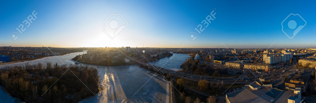 The Vinnytsia city in Ukraine at the winter aerial panorama view. - 165289529 The Vinnytsia city in Ukraine at the winter aerial panorama view. - 165289529