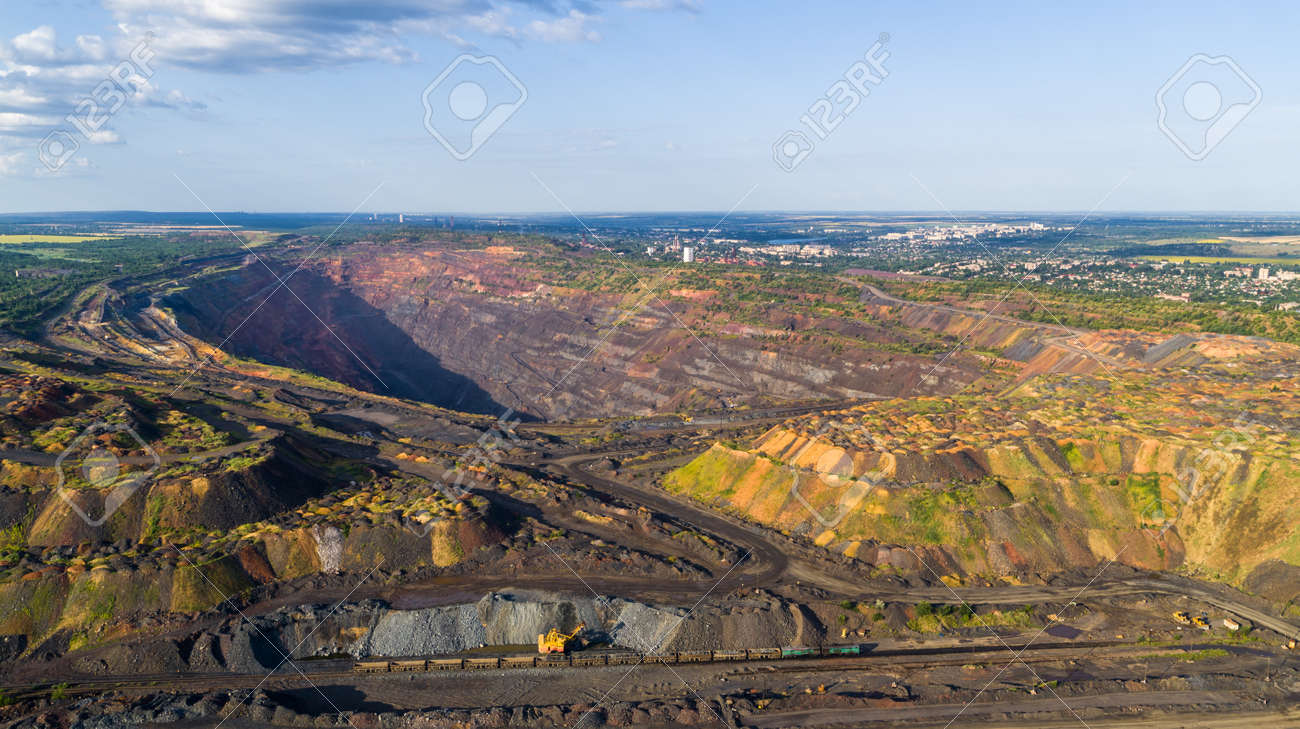 Open Pit Iron Ore Quarry Panoramic Industrial Landscape Aerial View - 172375286 Open Pit Iron Ore Quarry Panoramic Industrial Landscape Aerial View - 172375286