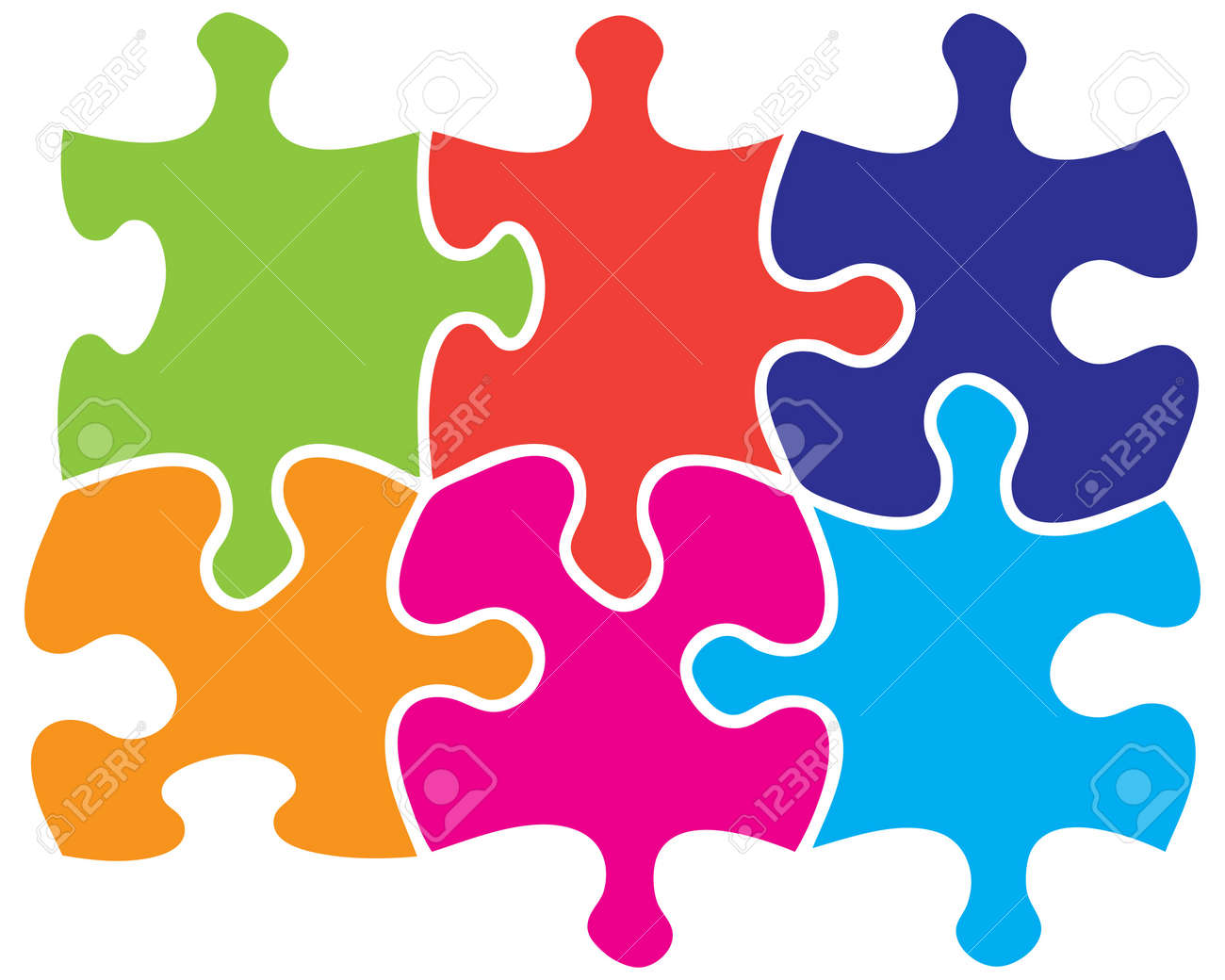 six colored individual jigsaw piece shapes royalty free cliparts puzzle piece shapes