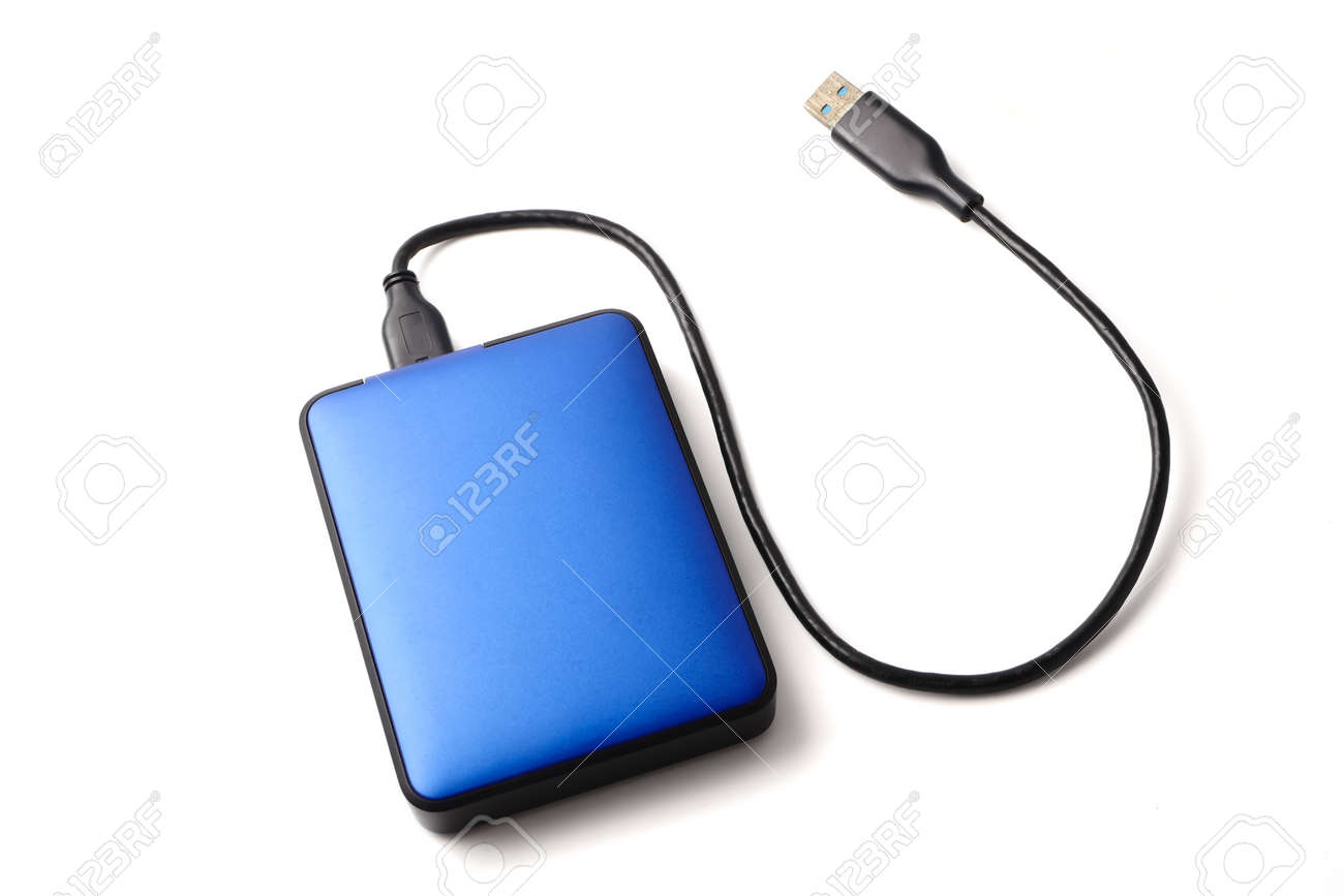 External hard disk drive with cable on a white background. - 85416027 External hard disk drive with cable on a white background. - 85416027